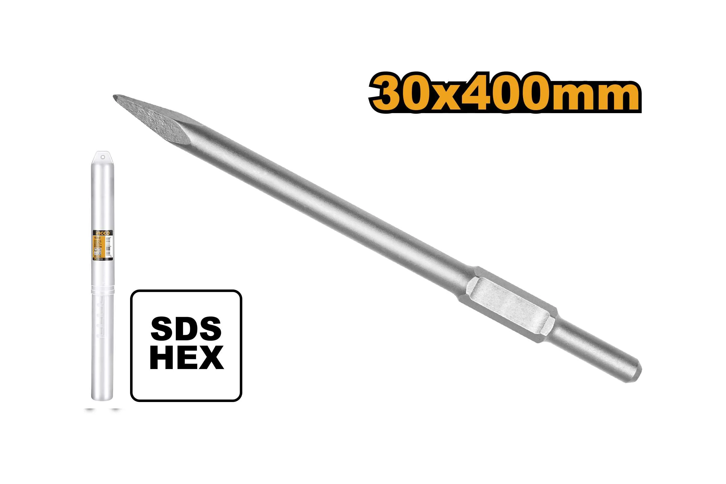 Зубило пикообразное INGCO Hex 30x400 мм INDUSTRIAL DBC03340011