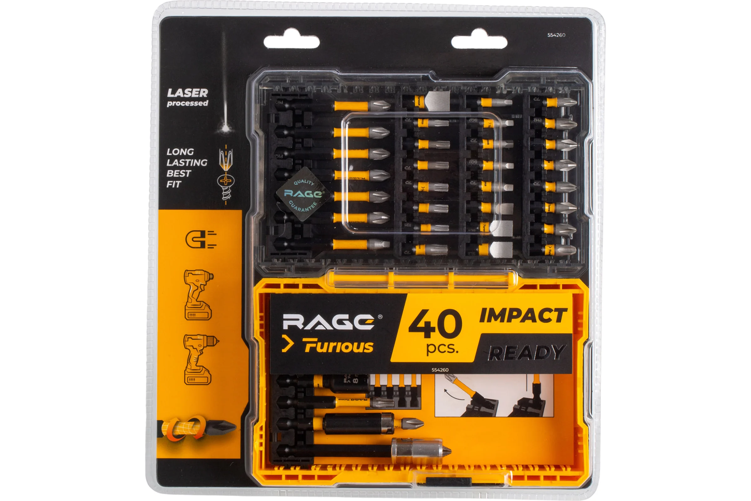 Биты RAGE Furious для шуруповерта магнитные торсионные IMPACT 40 предметов S2 554260