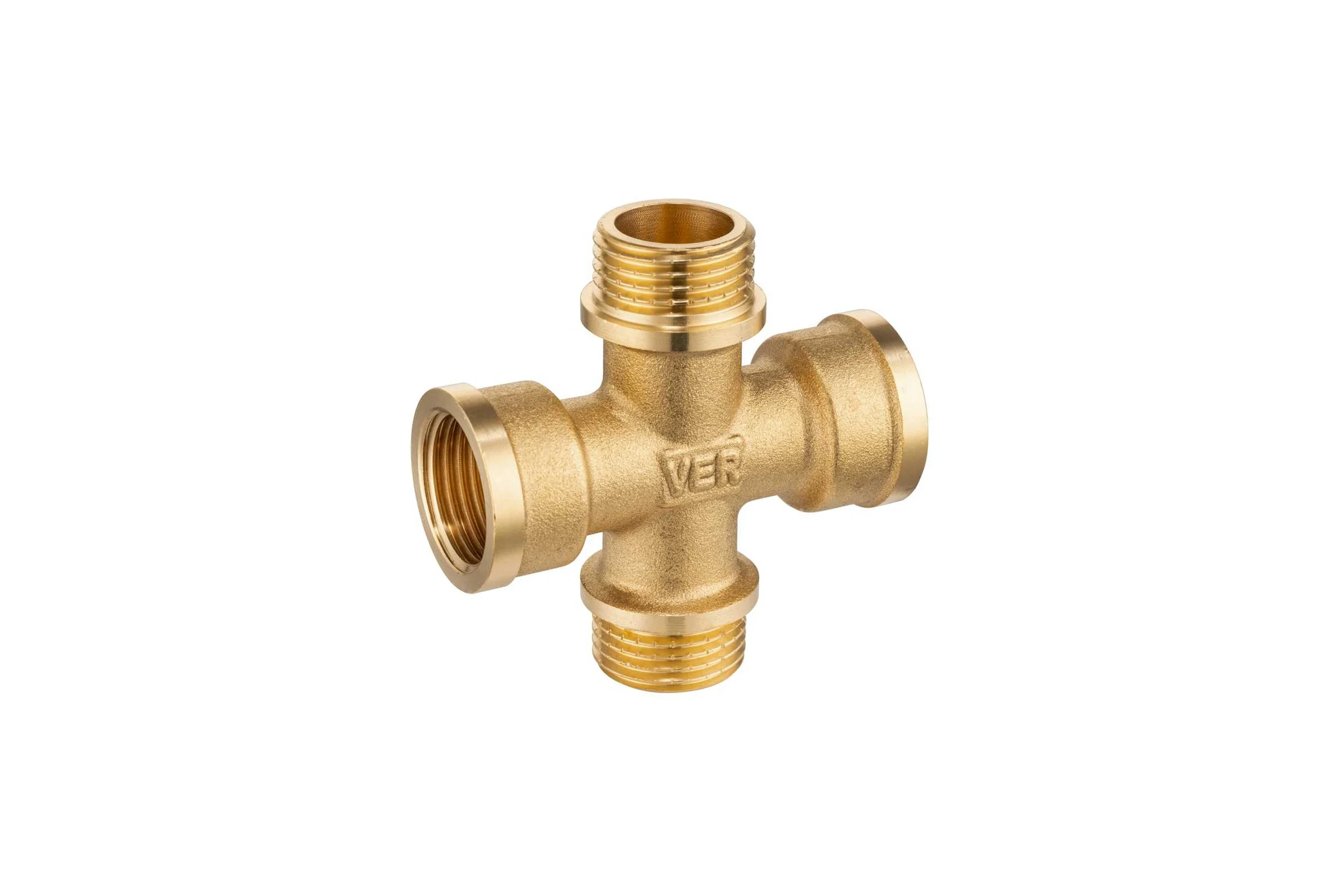 Крестовина резьбовая латунная ViEiR 1/2Ш × 1/2Г × 1/2Ш × 1/2Г для сантехнических соединений и трубопроводов XFM-3