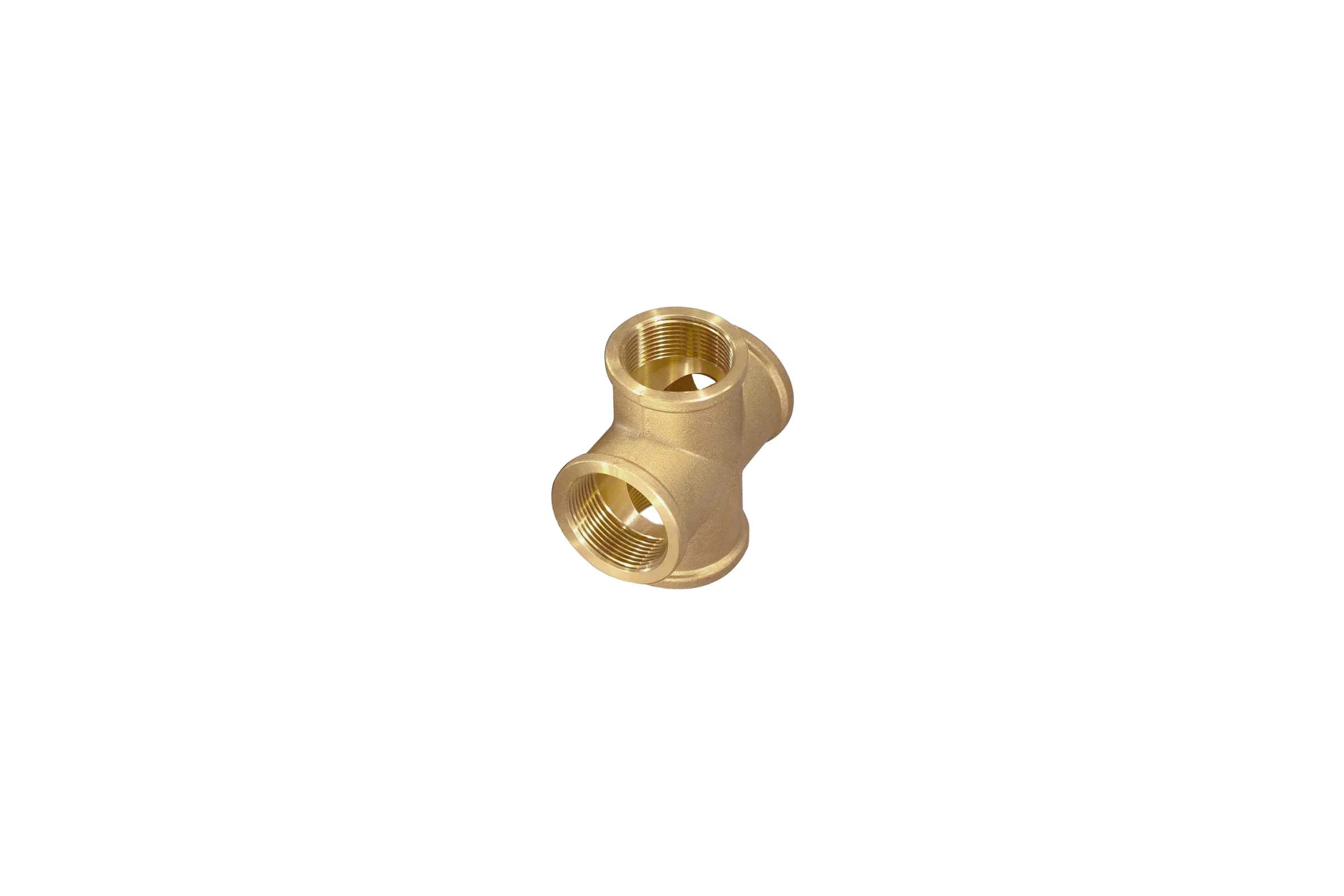 Крестовина резьбовая латунная ViEiR 3/4Г × 3/4Г × 3/4Г × 3/4Г (все стороны гайка, внутренняя резьба) для сантехнических соединений и трубопроводов XF444