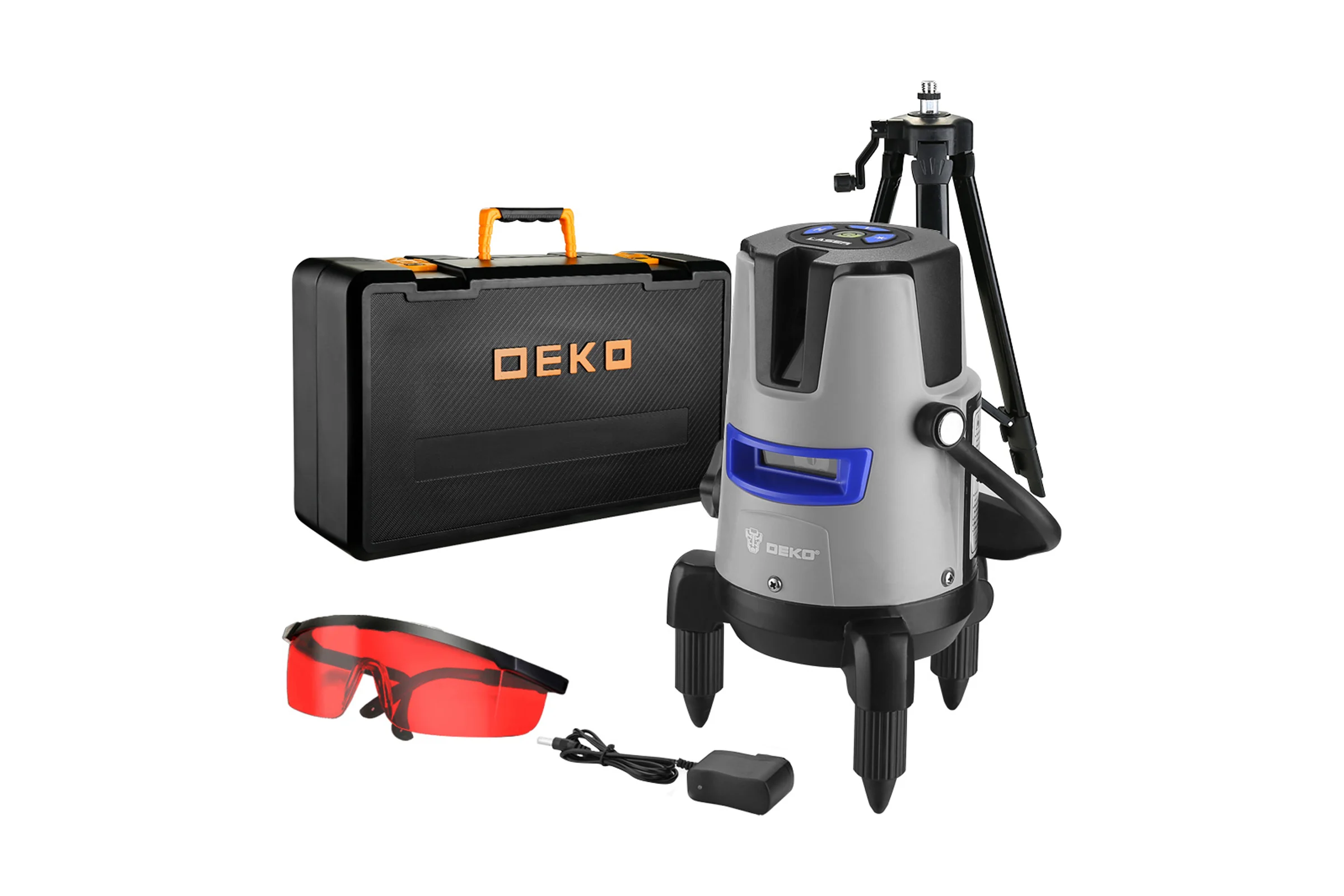 Лазерный самовыравнивающийся уровень DEKO в кейсе DKLL02RB PRO SET 2 PREMIUM со штативом 1 м (2 линии, красный луч) 065-0102-1