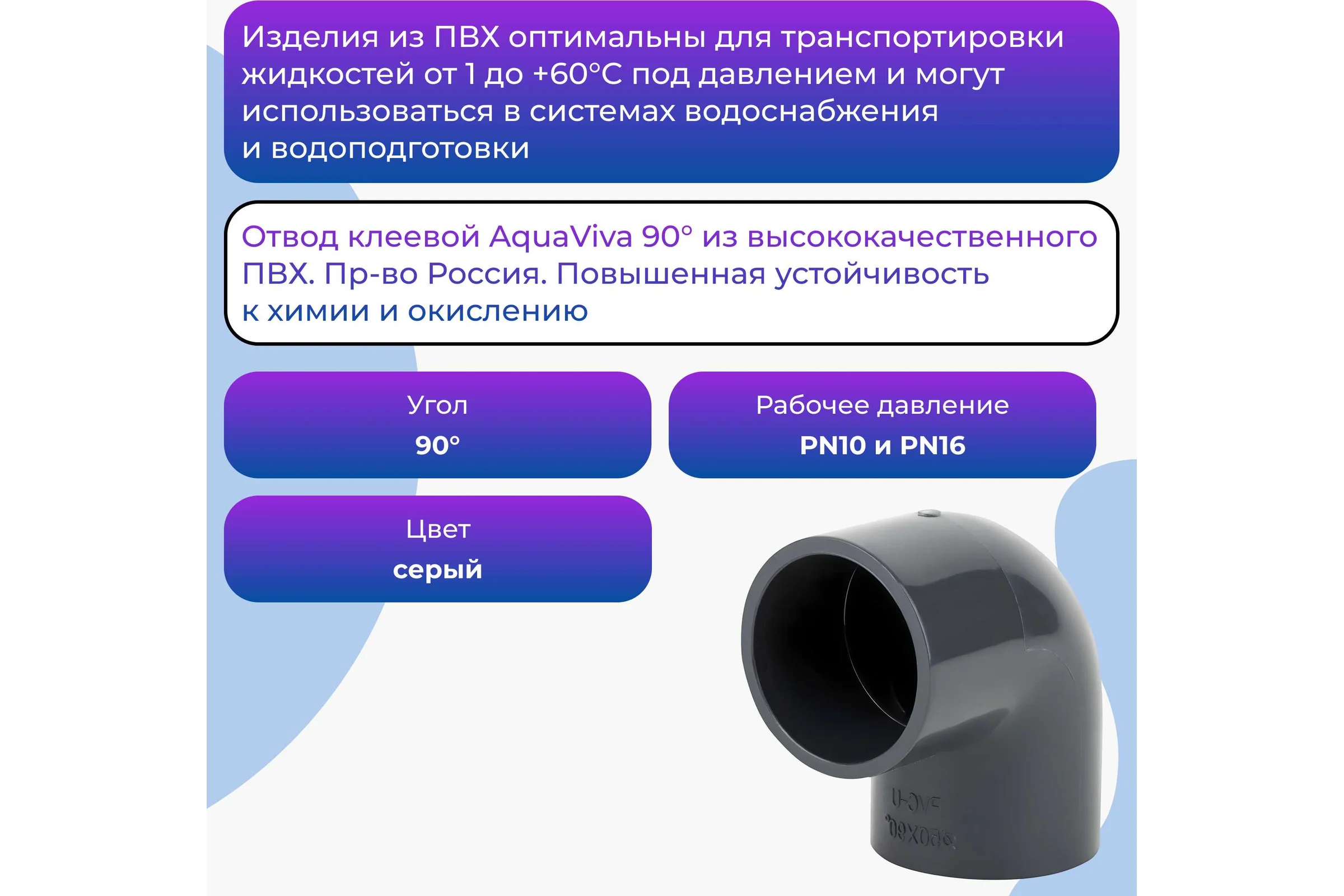 Отвод НПВХ клеевой AQUAVIVA 90 DN 200 PN10  ELW20090 53472