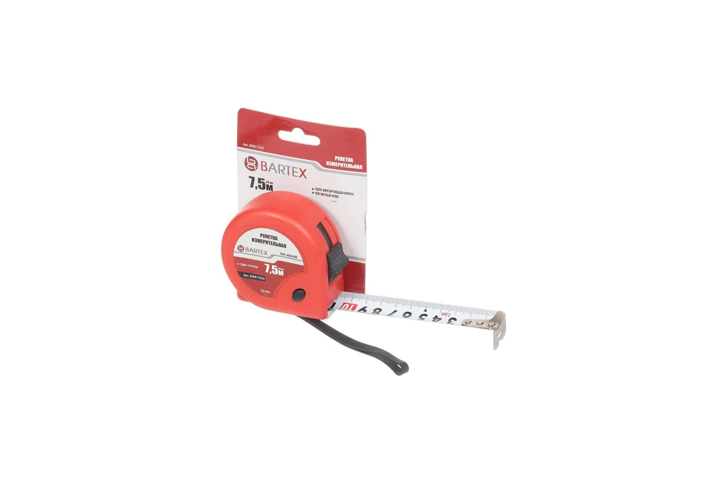 Рулетка BARTEX 7.5х25 мм, с фиксатором, + кнопка, M-58 310330