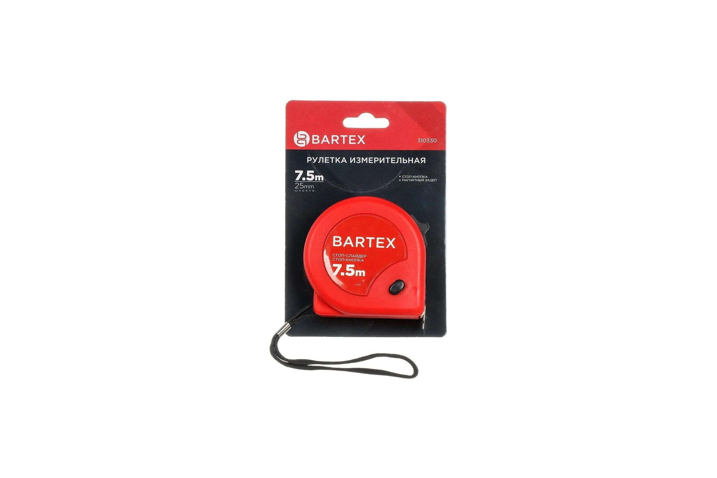 Рулетка BARTEX 7.5х25 мм, с фиксатором, + кнопка, M-58 310330
