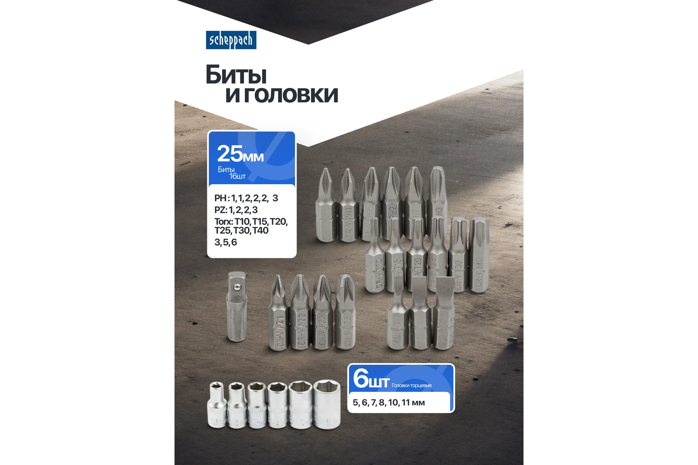 Набор инструментов Scheppach 28 предметов, 1/4 Sch-HW-S21(63752)