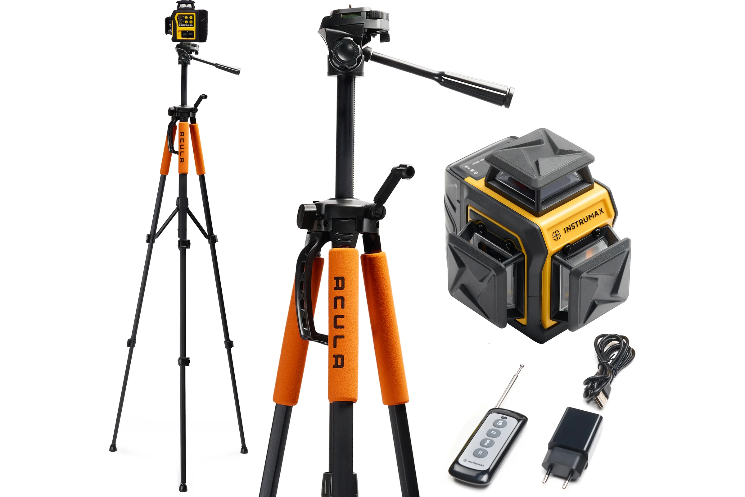 Профессиональный лазерный уровень INSTRUMAX Комплект LINEPRO 3D BAZA SET + Штатив (для лазерного уровня, усиленный, подъемный механизм, ¼ дюйма) ACULA STAND 1700 IM0212