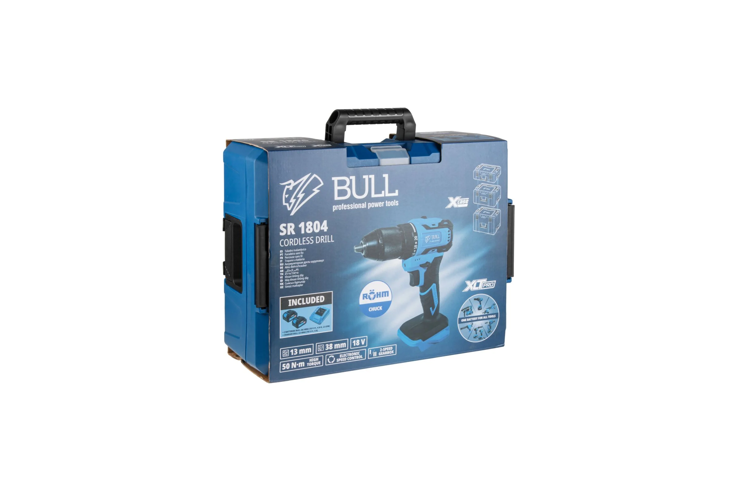 Аккумуляторная дрель-шуруповерт BULL SR 1804 R-series в чемодане XLTpro бесщеточный, Импульс, 18 В, 50 Н*м, 2х2 А*ч ЦЗ-0163944920