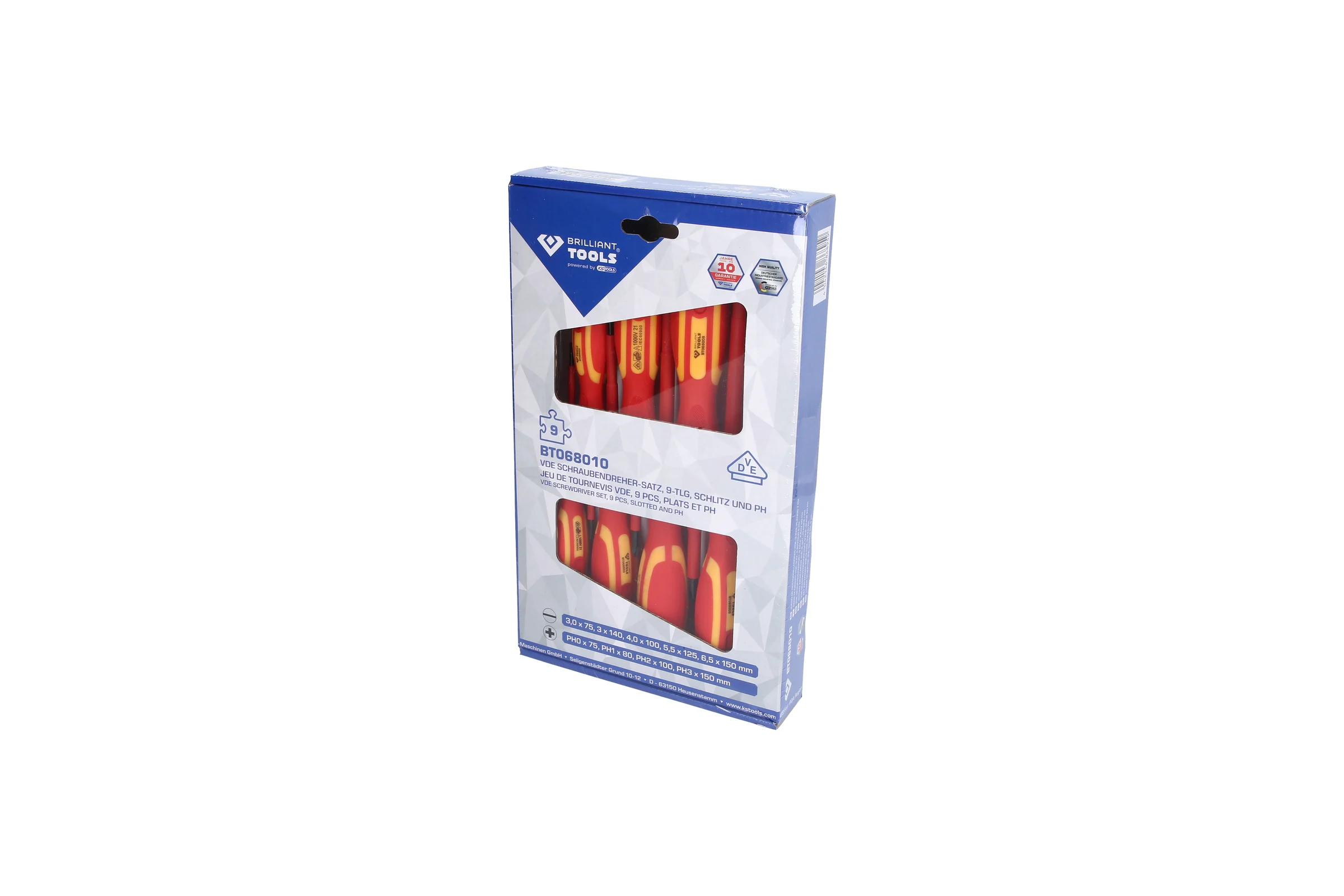 Набор отверток Brilliant Tools VDE SL шлицевые и PH Phillips 9 предметов BT068010