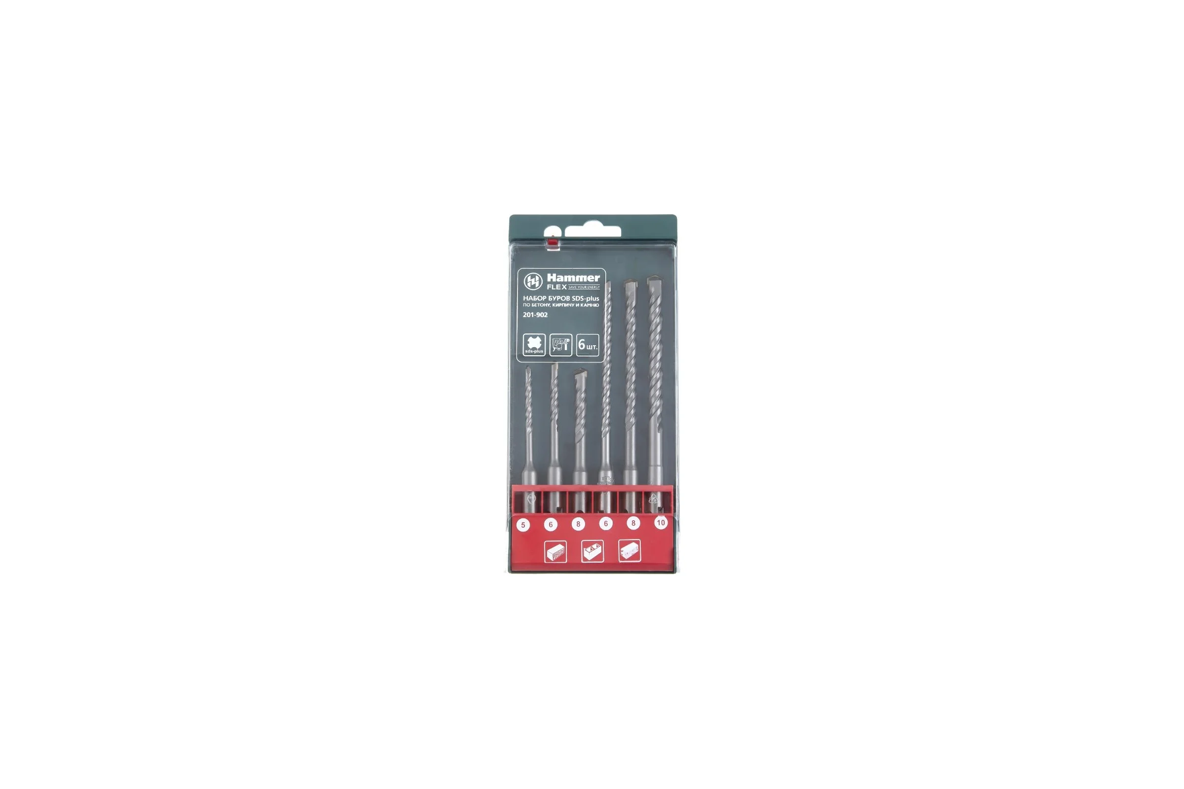 Набор буров Flex DR No2 (6 шт; 5/6/8x110 мм; 6/8/10x160 мм; SDS-plus) Hammer 30776 201-902
