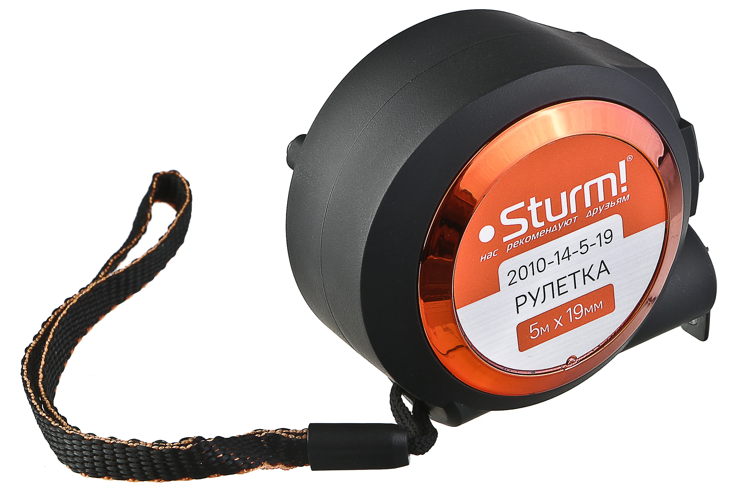 Рулетка с автостопом Sturm 5x19мм, soft touch, 2x сторонняя шкала, магнит 2010-14-5-19