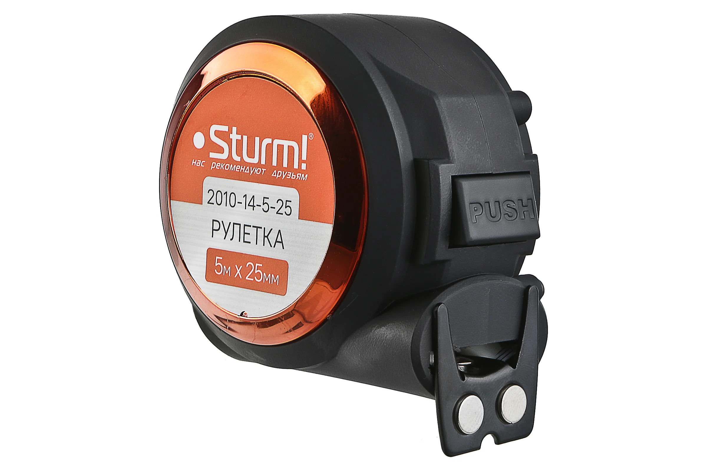 Рулетка с автостопом Sturm 5x25мм, soft touch, 2x сторонняя шкала, магнит, 2010-14-5-25