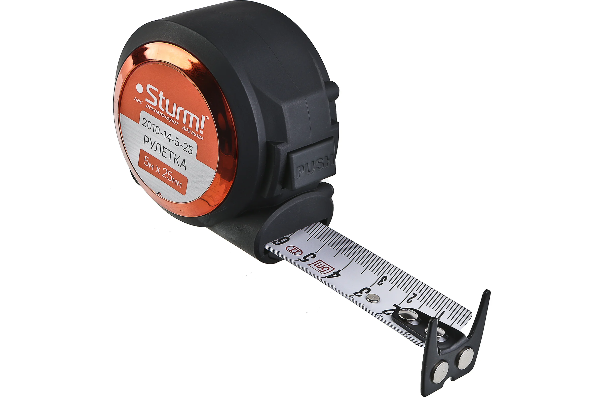 Рулетка с автостопом Sturm 5x25мм, soft touch, 2x сторонняя шкала, магнит, 2010-14-5-25