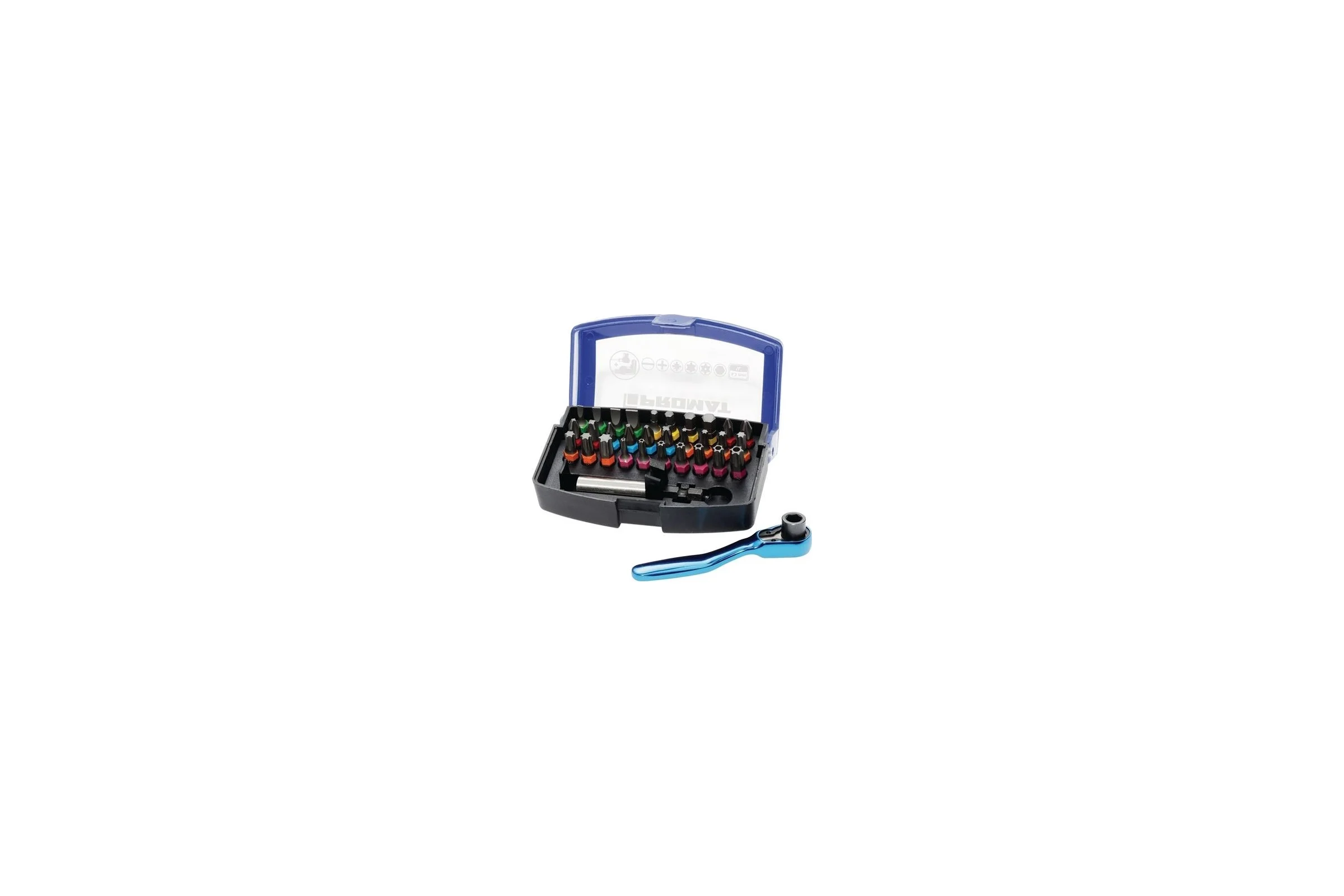 Набор бит PROMAT 33 предмета SL, PH, PZ, TORX, HEX с воротком и трещоткой в боксе 4000829724