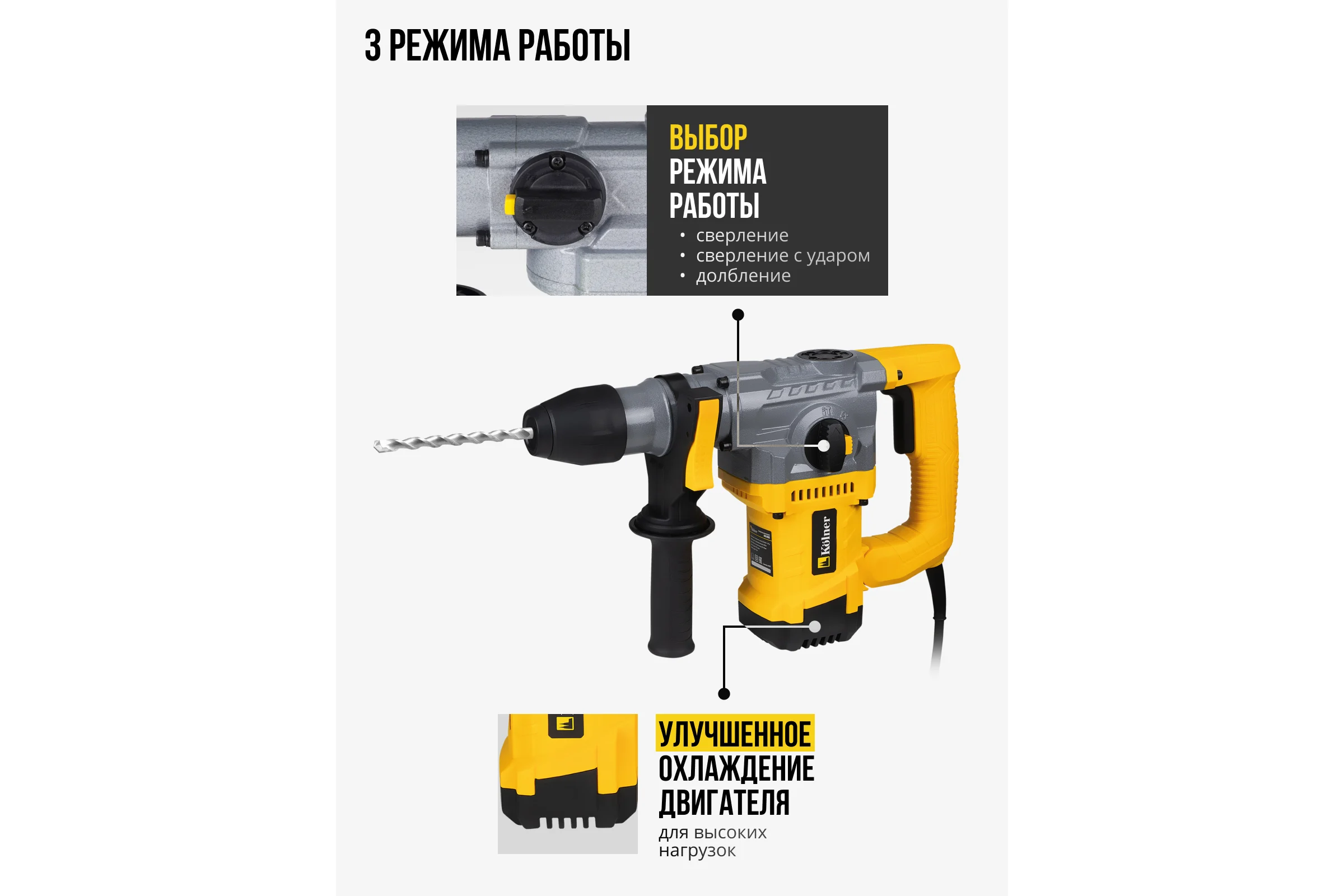 Перфоратор Kolner KRH 890C, 890Вт, SDS-plus, 4.5Дж, кейс 8030300264