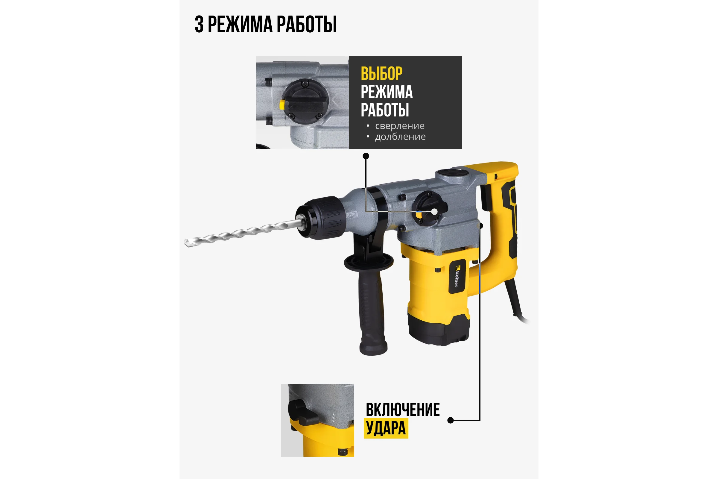 Перфоратор Kolner KRH 920C, 920Вт, SDS-plus, 5Дж, кейс 8030300284