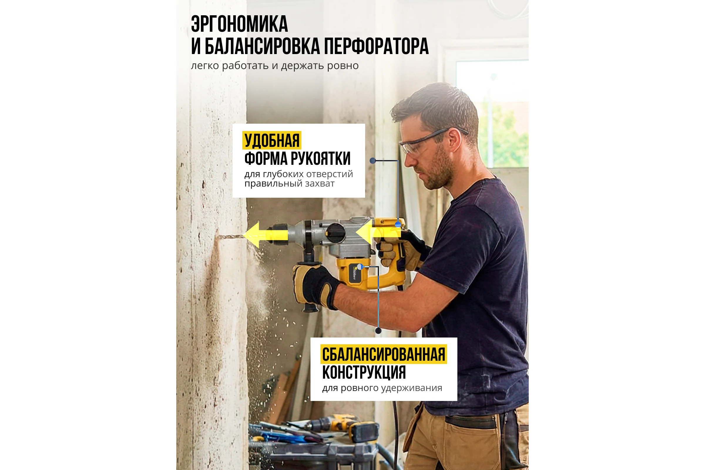 Перфоратор Kolner KRH 920C, 920Вт, SDS-plus, 5Дж, кейс 8030300284