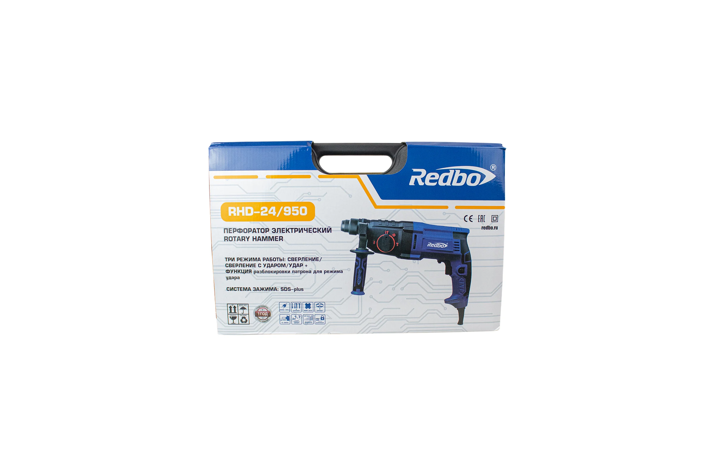 Перфоратор электрический Redbo RHD-24/950 (950Вт, 24мм, три режима, 1.7Дж, 0-1000об/мин, кейс) 39834
