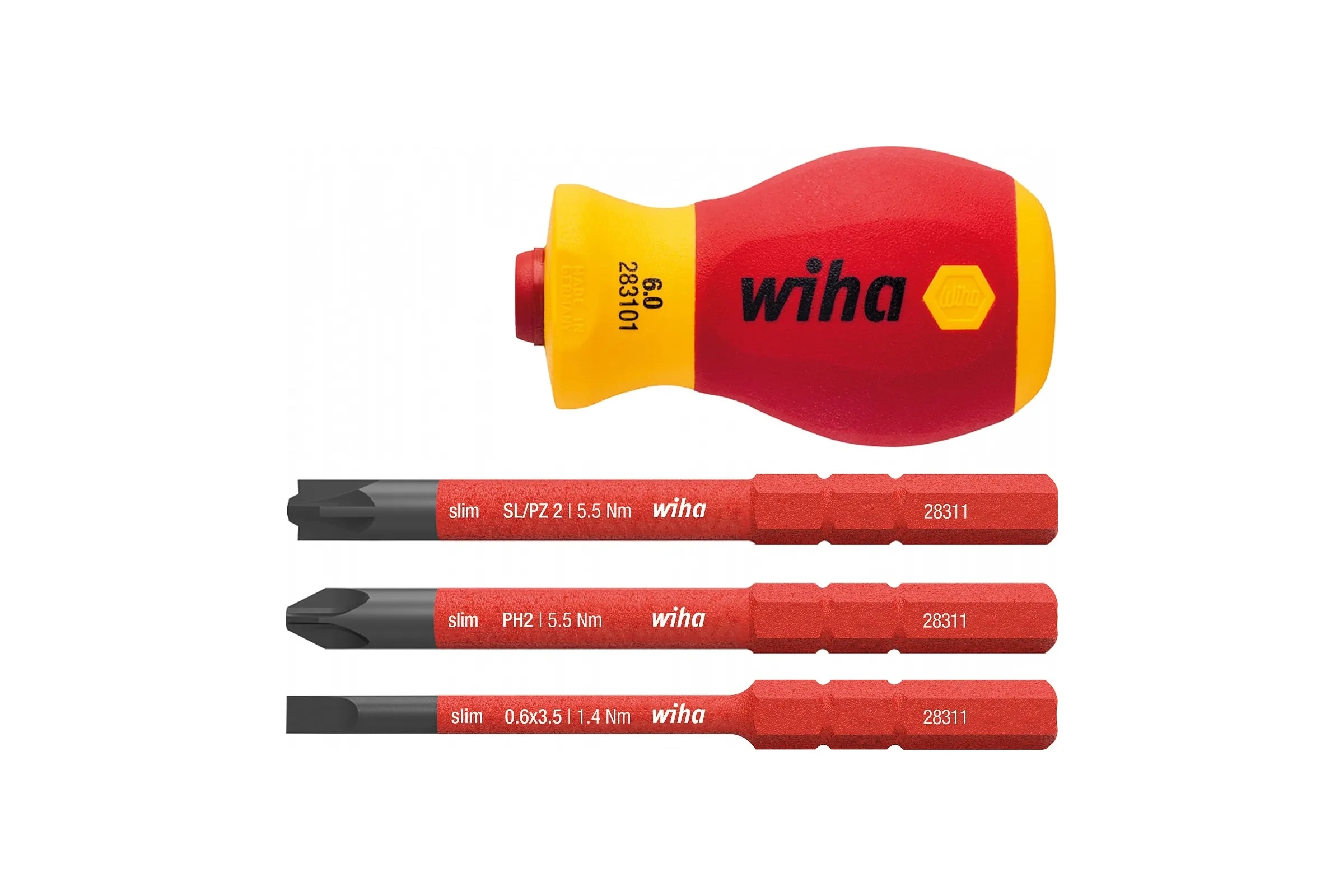 Набор отверток с держателем бит Wiha 41230 electric slimVario Stubby, 4 предмета wih41230