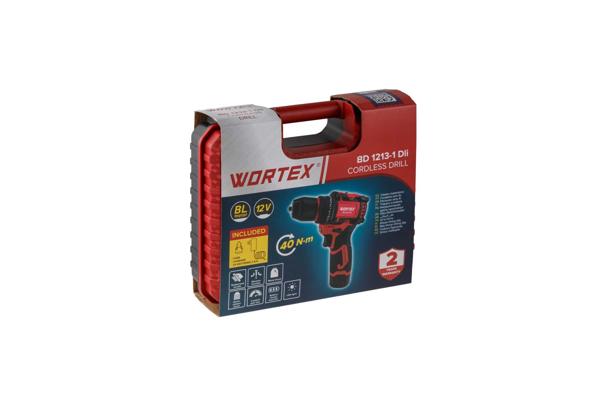 Аккумуляторная дрель-шуруповерт WORTEX BD 1213-1 Dli в чем. 12В, 40Н*м, 2х2А*ч, БЗП 10 мм ЦЗ-0282071790