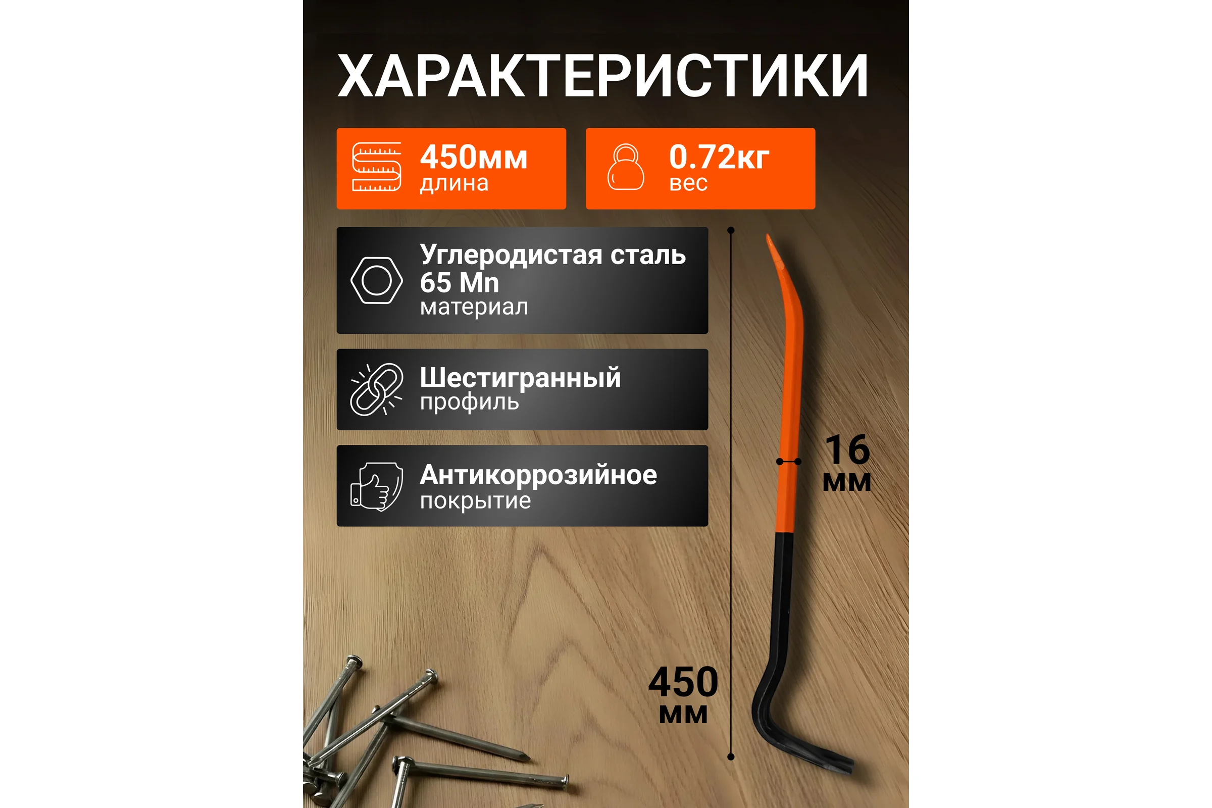 Лом-гвоздодер шестигранный STARTUL строительный Master 450х16мм ST4094-45 ЦЗ-1691577705
