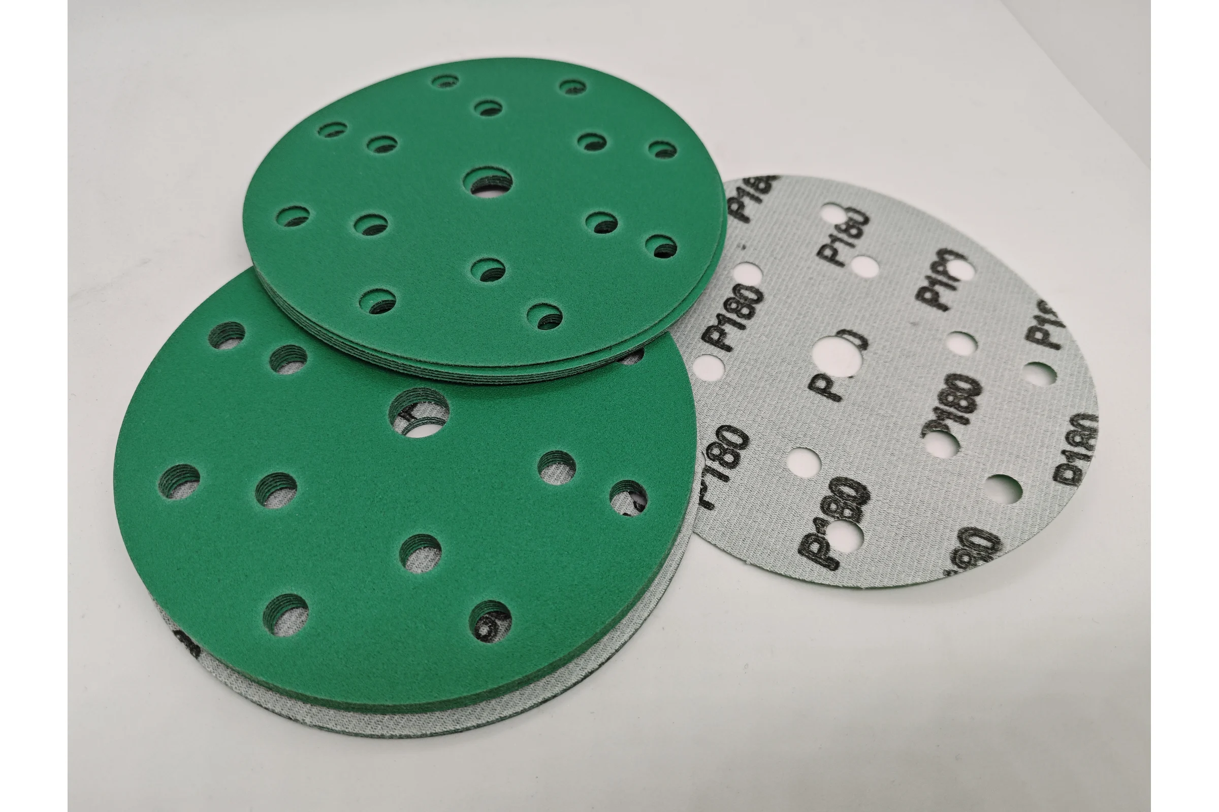 Шлифовальный круг Long Abrasive AF77 Green 150мм на липучке, Р180, 15отв D771501815-100