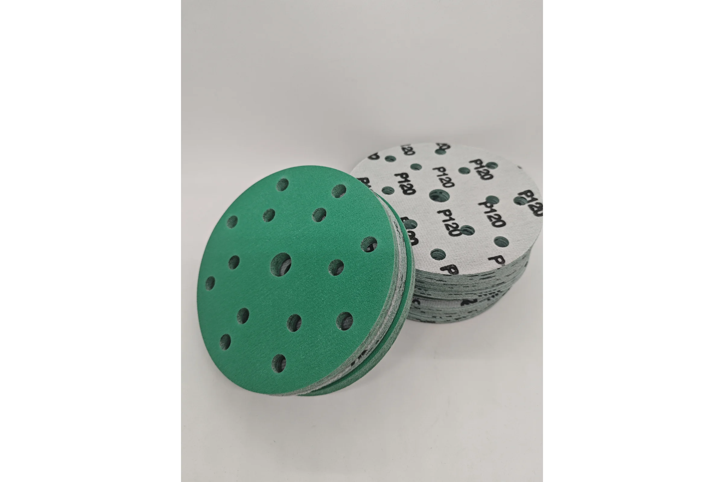 Шлифовальный круг Long Abrasive AF77 Green 150мм на липучке, Р120, 15отв D771501215-100