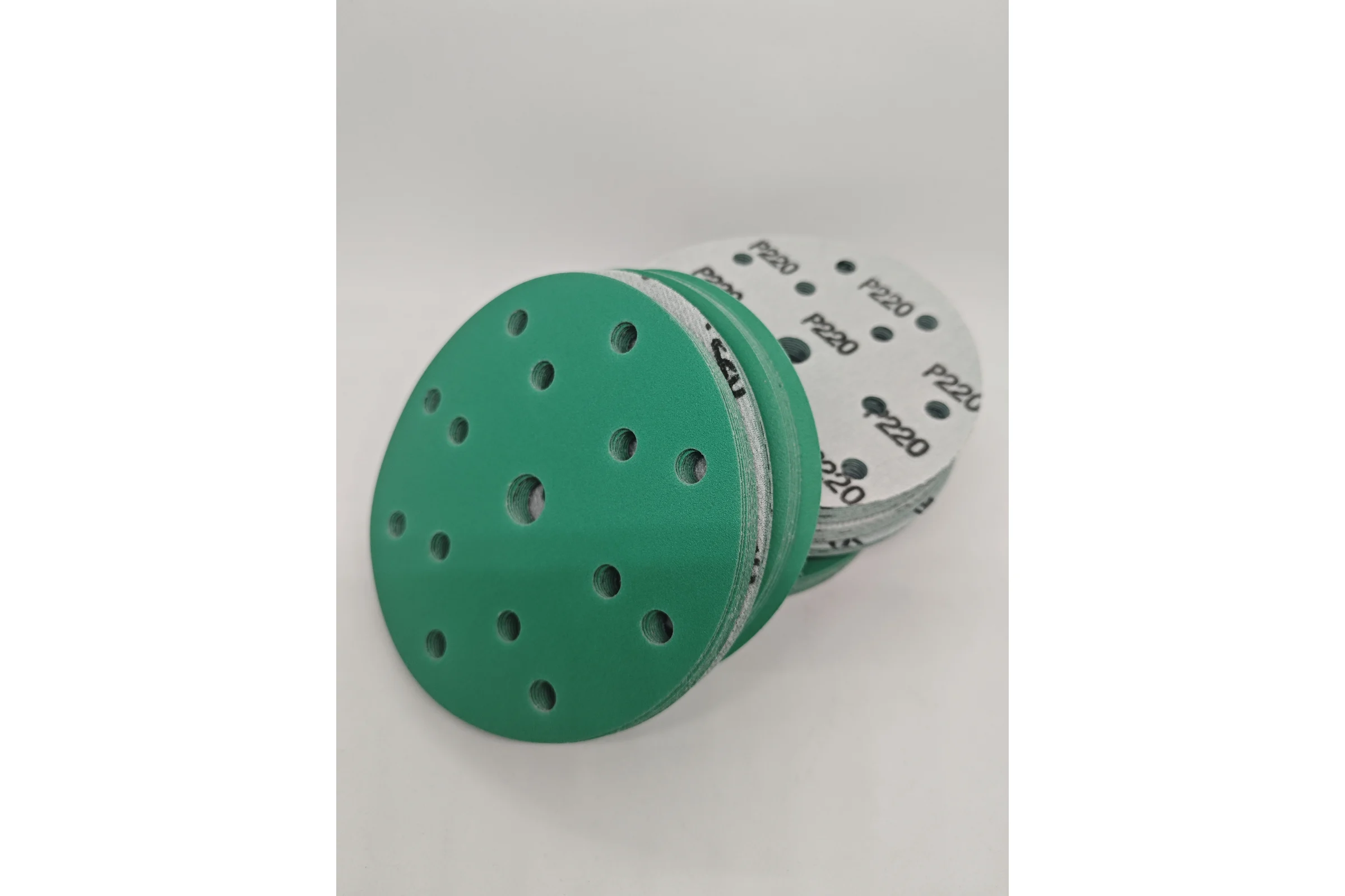 Шлифовальный круг Long Abrasive AF77 Green 150мм на липучке, Р220, 15отв D771502215-100