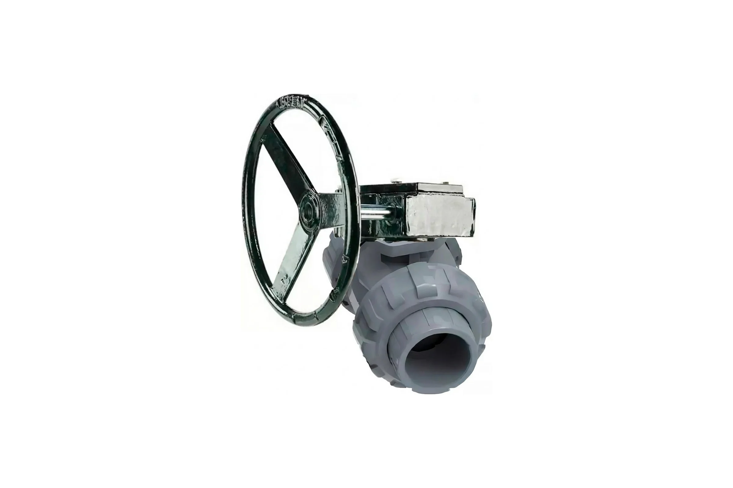 Кран шаровой НПВХ-НПВХ-E-FP-GRM-ISO Дн50 Ру10, клеевой, редуктор RDN-2 DN.ru D160-65167