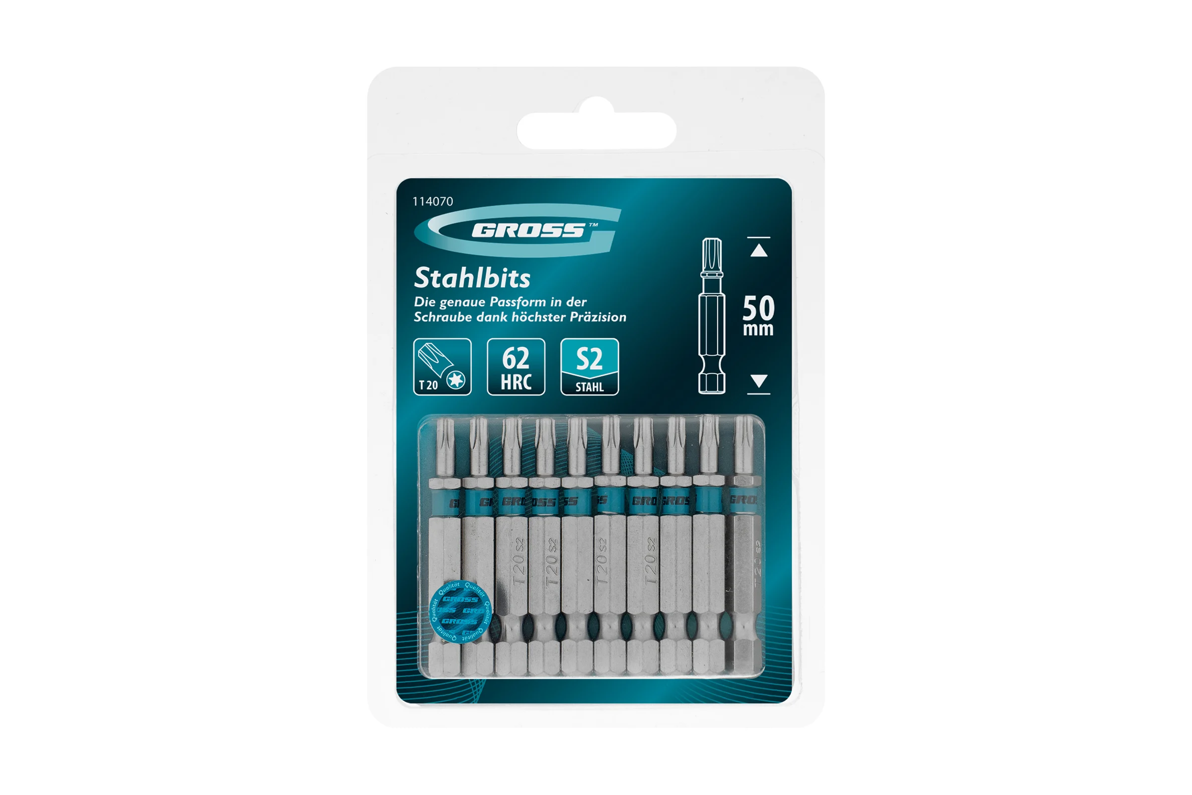 Бита GROSS Torx 20, 50мм, сталь S2, шестигр., 10 шт 114070
