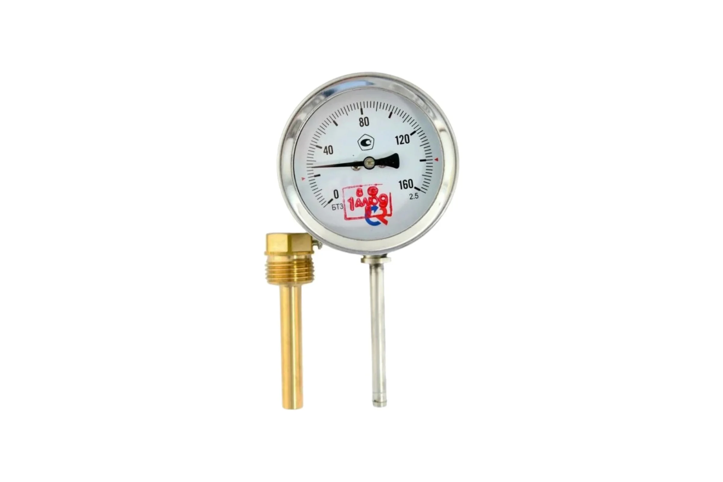 Термометр радиальный Росма БТ-32.211, 0-160°C, класс 2.5, L=46 мм, с латунной гильзой, коррозионностойкий, биметаллический D070-03083