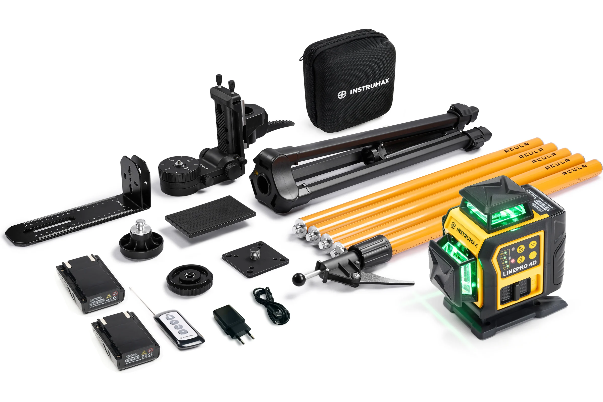 Комплект профессионального лазерного уровня INSTRUMAX LINEPRO 4D BAZA Set+многофункциональная штатив-штанга ACULA STAND 3800 MAXIMUM SET (2АКБ) IM0209_К2