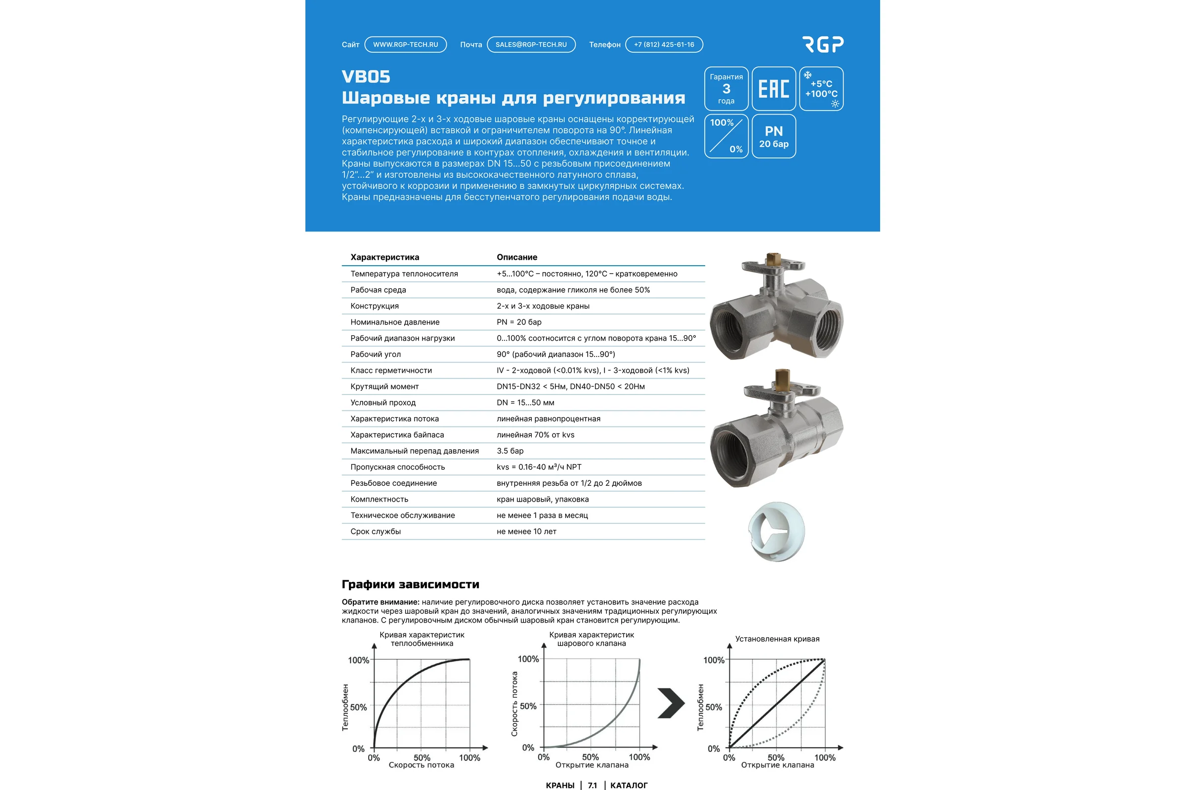 Кран шаровый 3-ходовой Завод RGP DN20, Kvs4.0, PN20, ВР3/4 VB05109-034-4.0