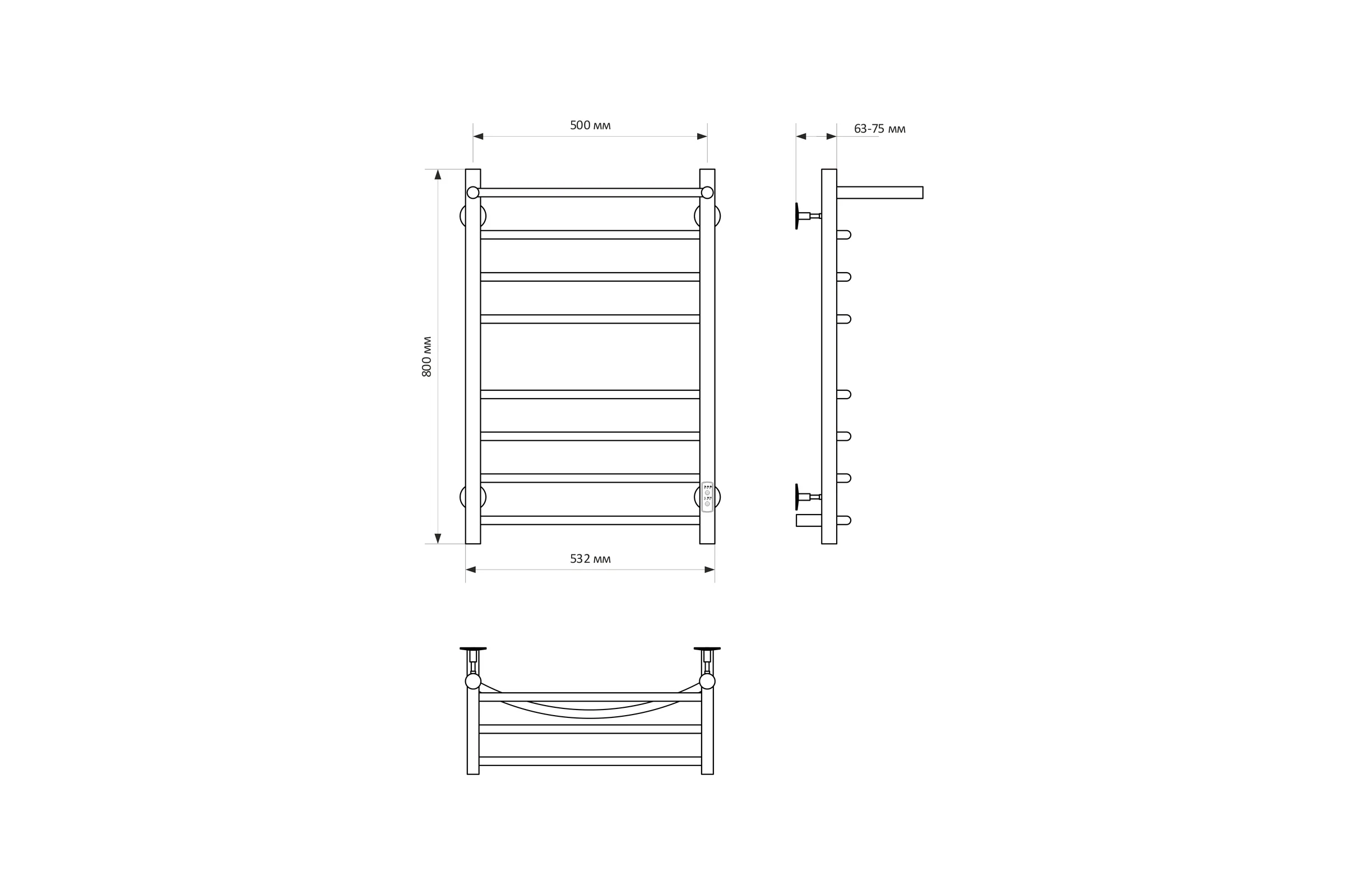 Полотенцесушитель MIXLINE CAPELLA 80×50 таймер, 382 Вт, 7 перекладин + ПОЛКА электрический ХРОМ 558383