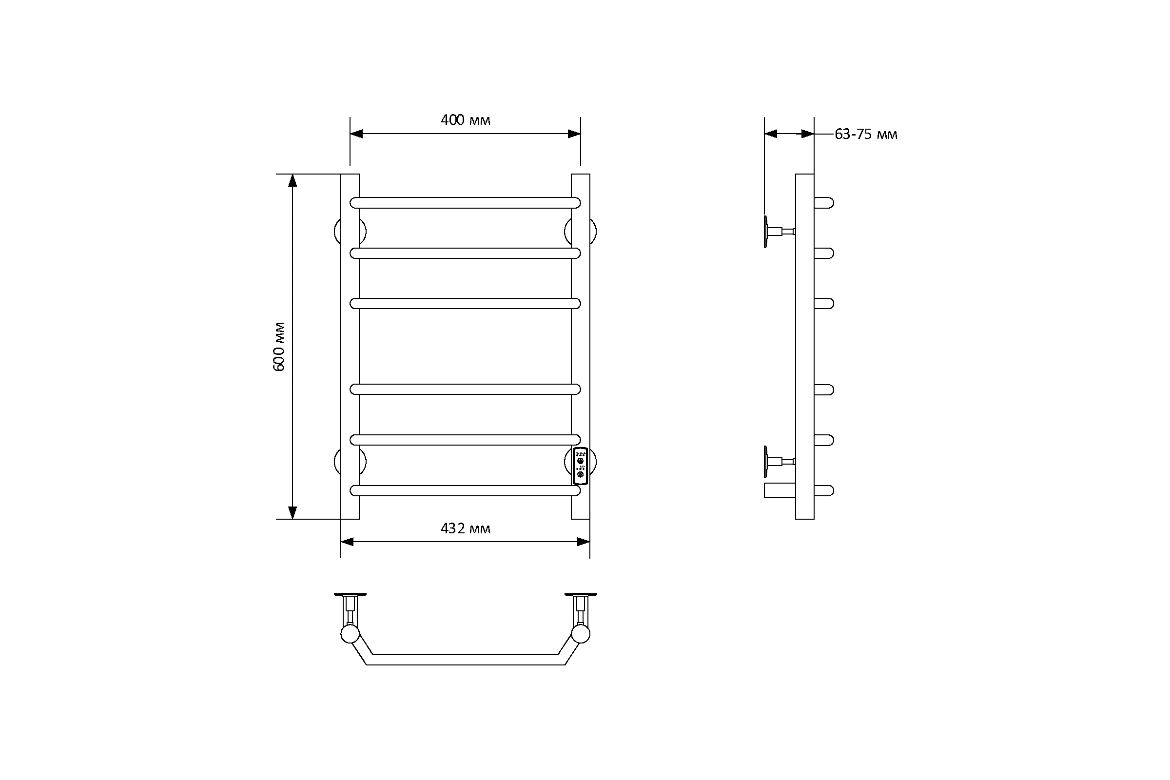 Полотенцесушитель MIXLINE MIRA 60×40 таймер, 223 Вт, 6 перекладин электрический ХРОМ 558384