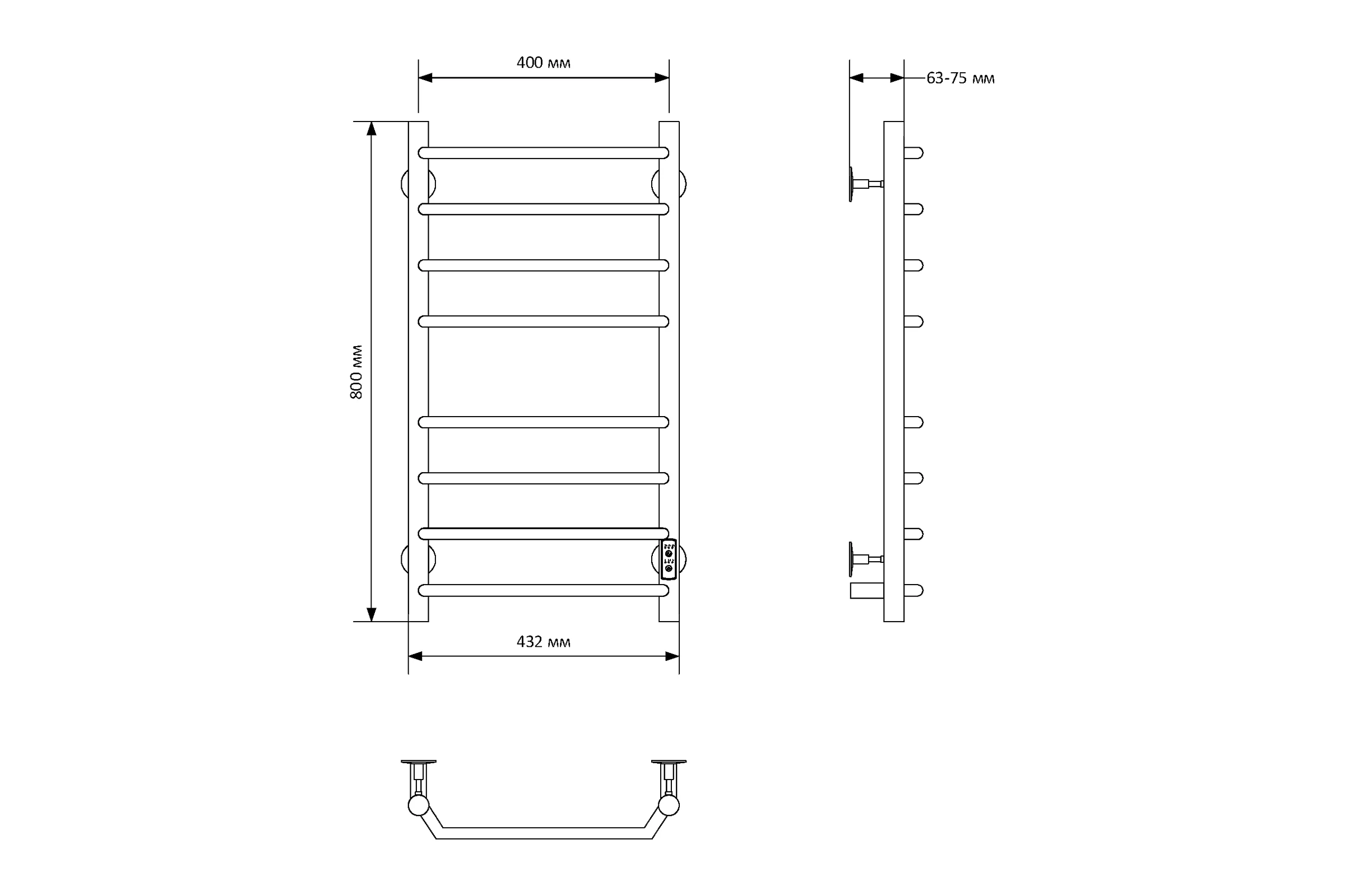 Полотенцесушитель MIXLINE MIRA 80×40 таймер, 282 Вт, 8 перекладин электрический ХРОМ 558386