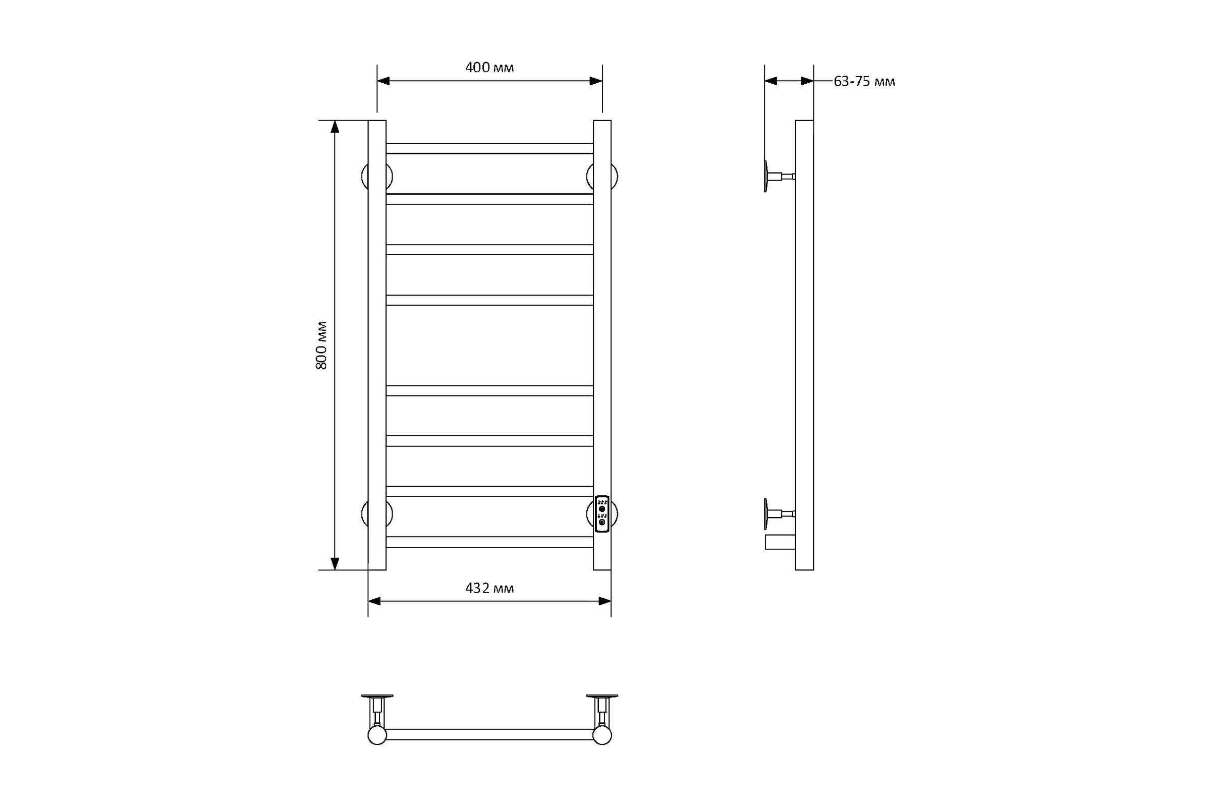 Полотенцесушитель MIXLINE VEGA 80×40 таймер, 282 Вт, 8 перекладин электрический ХРОМ 558391