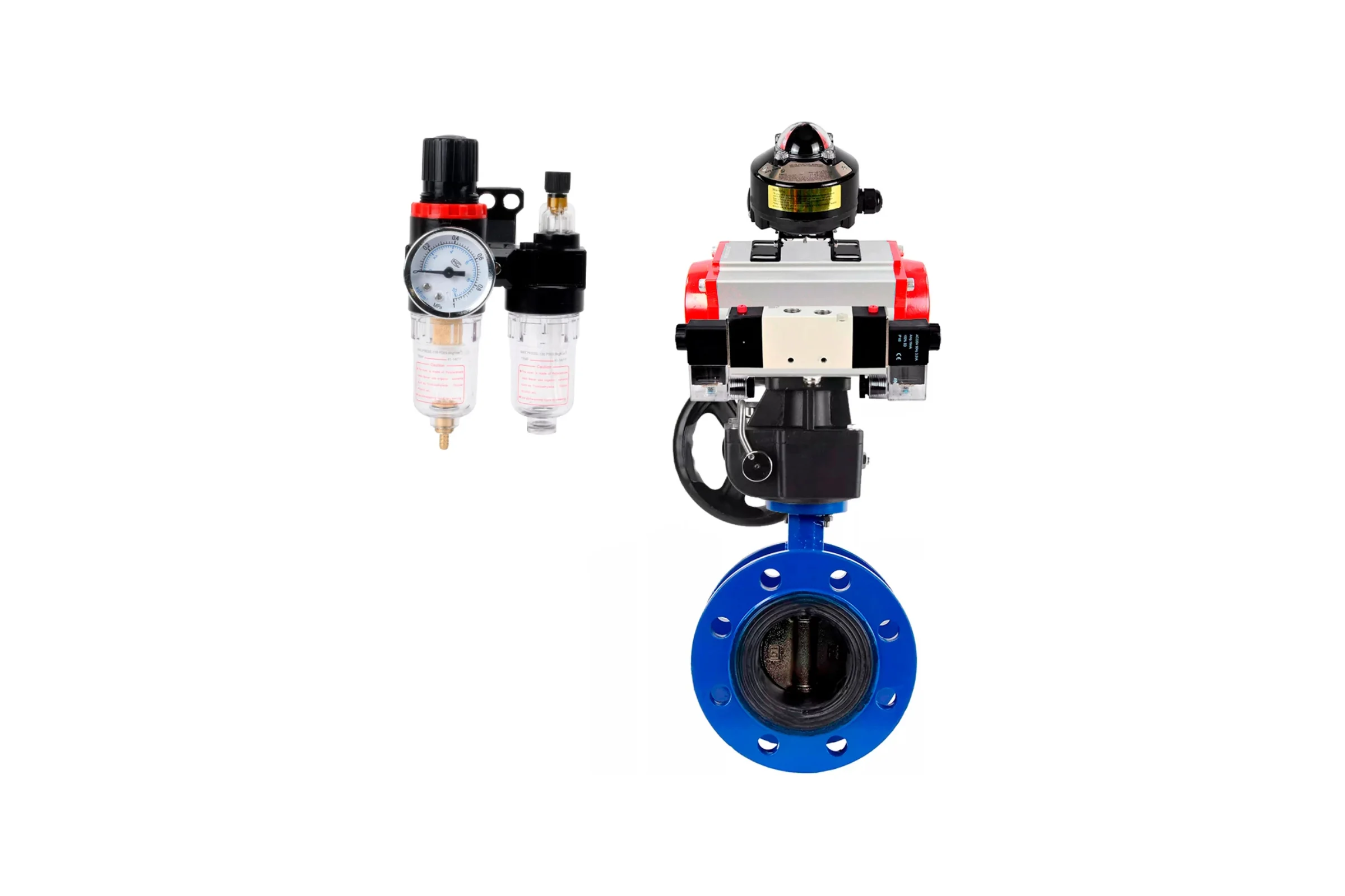 Затвор дисковый DN.ru GGG40-304-EPDM-2W-F-H Ду100 Ру16 пневмопривод DA-105, пневмораспределитель (2EM) 220VAC, БКВ LSB-510, дублером HDM-3, БПВ D050-56794