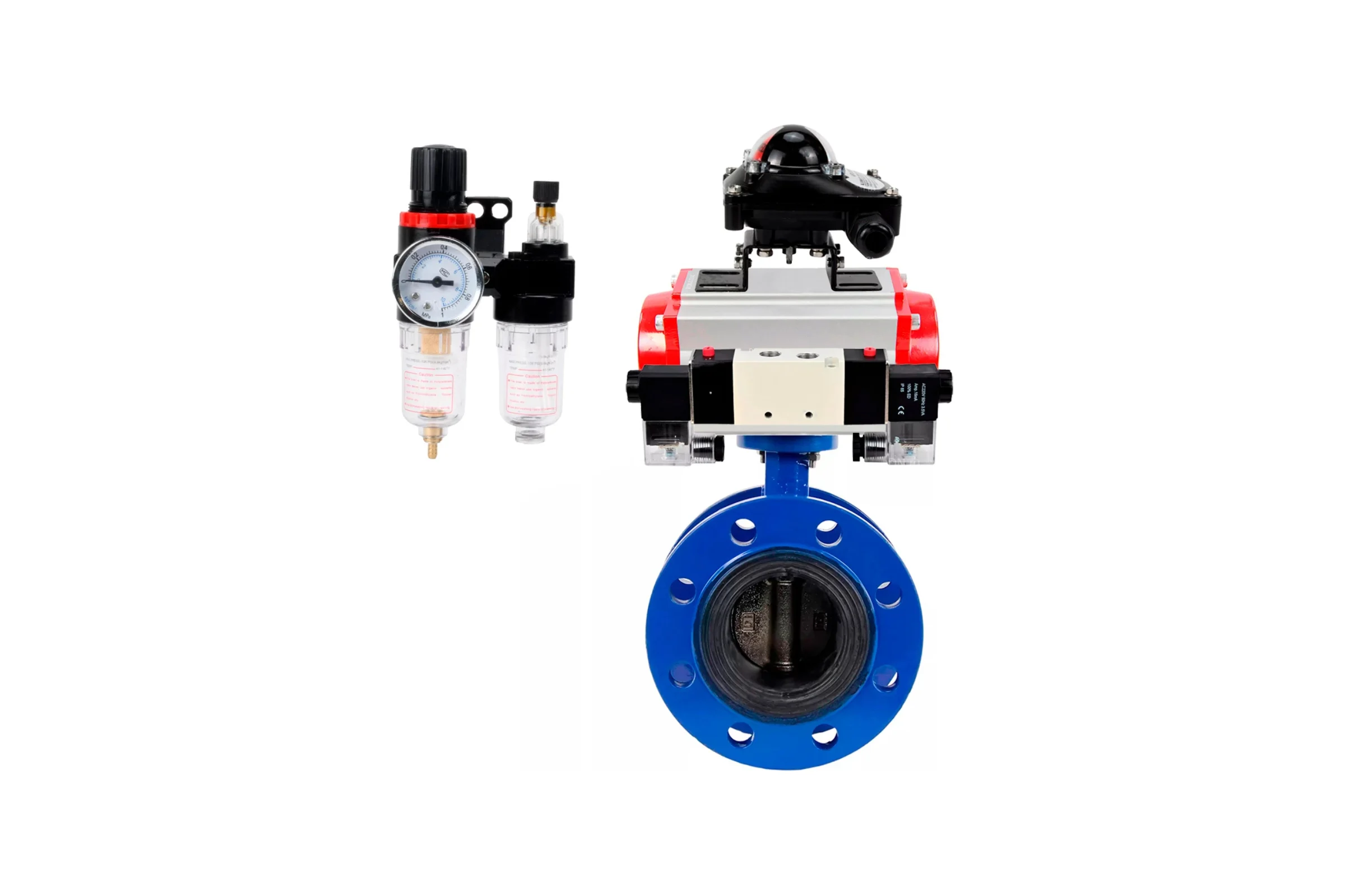 Затвор дисковый DN.ru GGG40-304-EPDM-2W-F-H Ду100 Ру16 пневмопривод SA-140, пневмораспределитель (2EM) 220VAC, БКВ LSB-210, БПВ D050-56572
