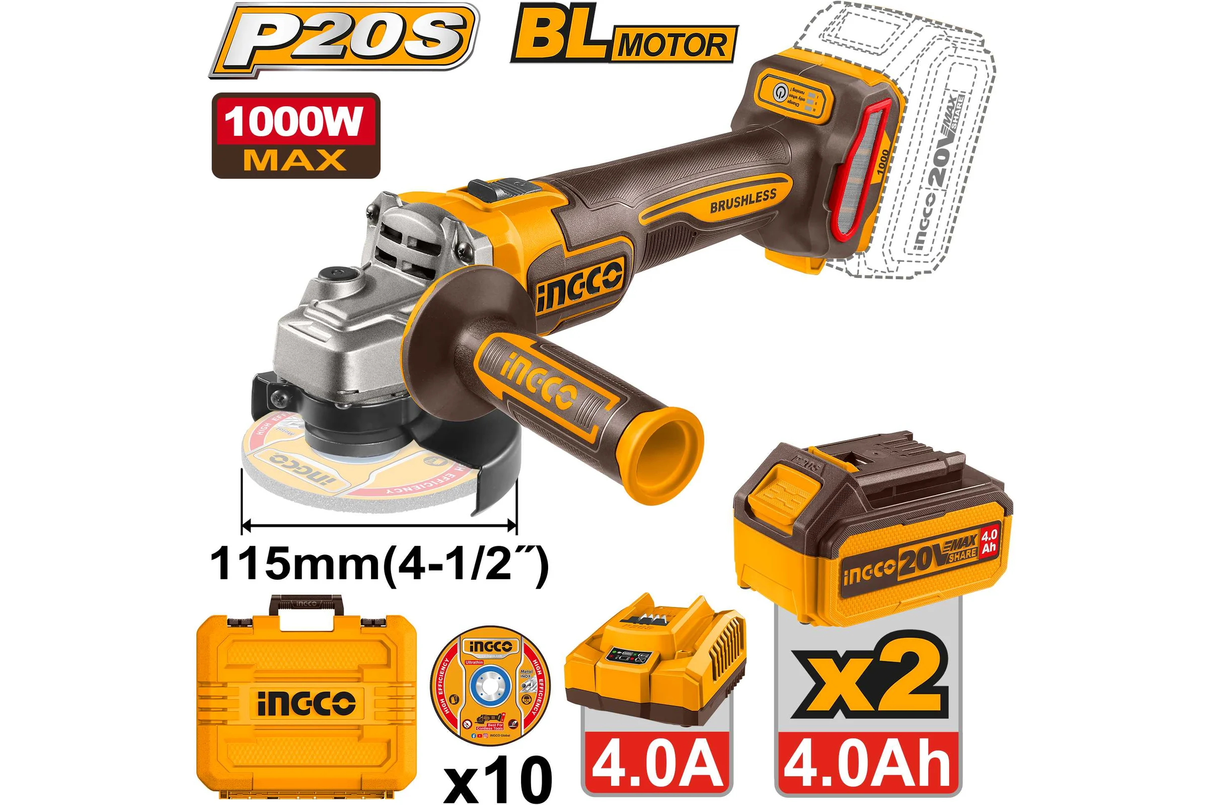 Аккумуляторная УШМ INGCO б/щ 115 мм (4) INDUSTRIAL CAGLI271532