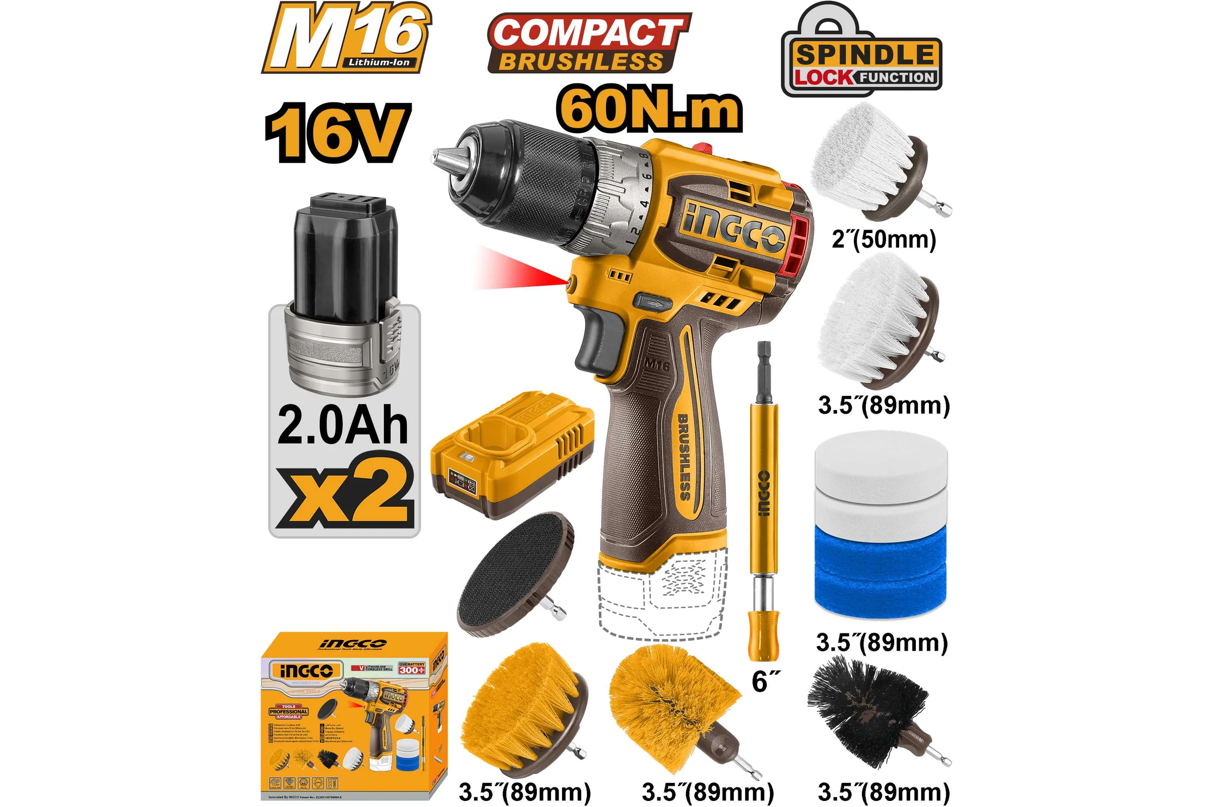 Аккумуляторный шуруповерт INGCO б/щ 16В Li-ion, 60 Нм INDUSTRIAL COSLI240786