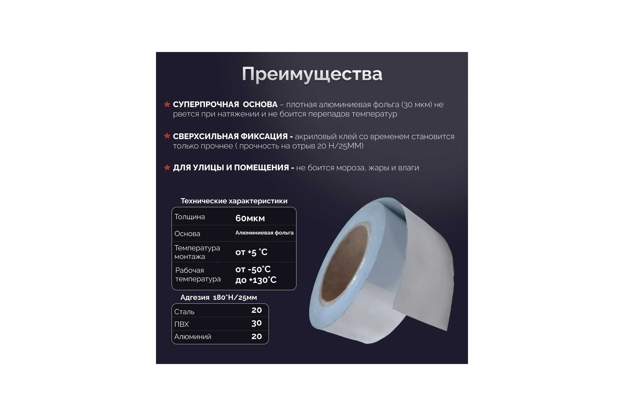 Высокотемпературная алюминиевая лента БИКОМ с акриловым клеем 50ммх50м 348087