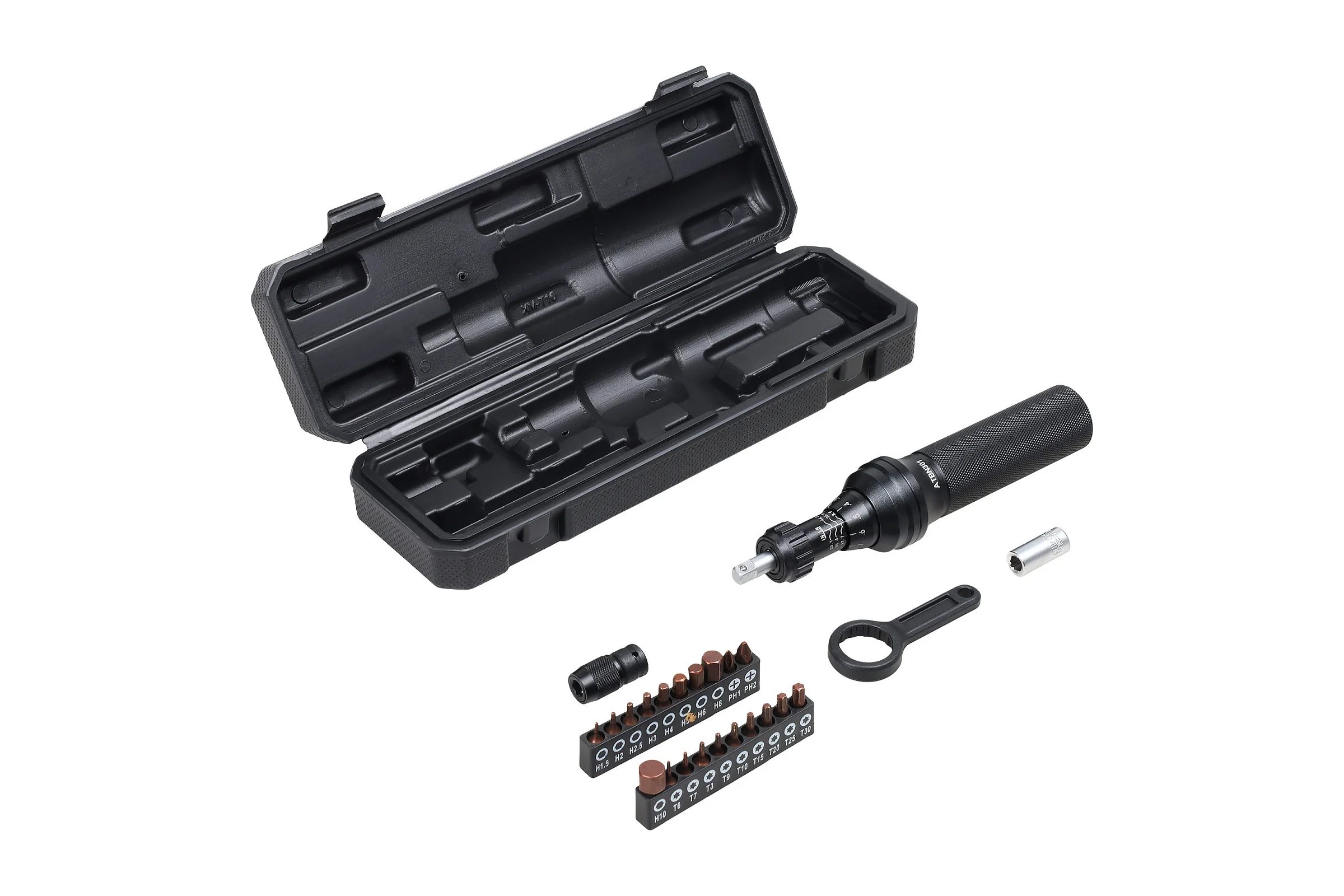 Отвертка динамометрическая Airline, 1/4", 1-6 Нм, с битами 23 пр. (PH, HEX, TORX), в кейсе ATBN301