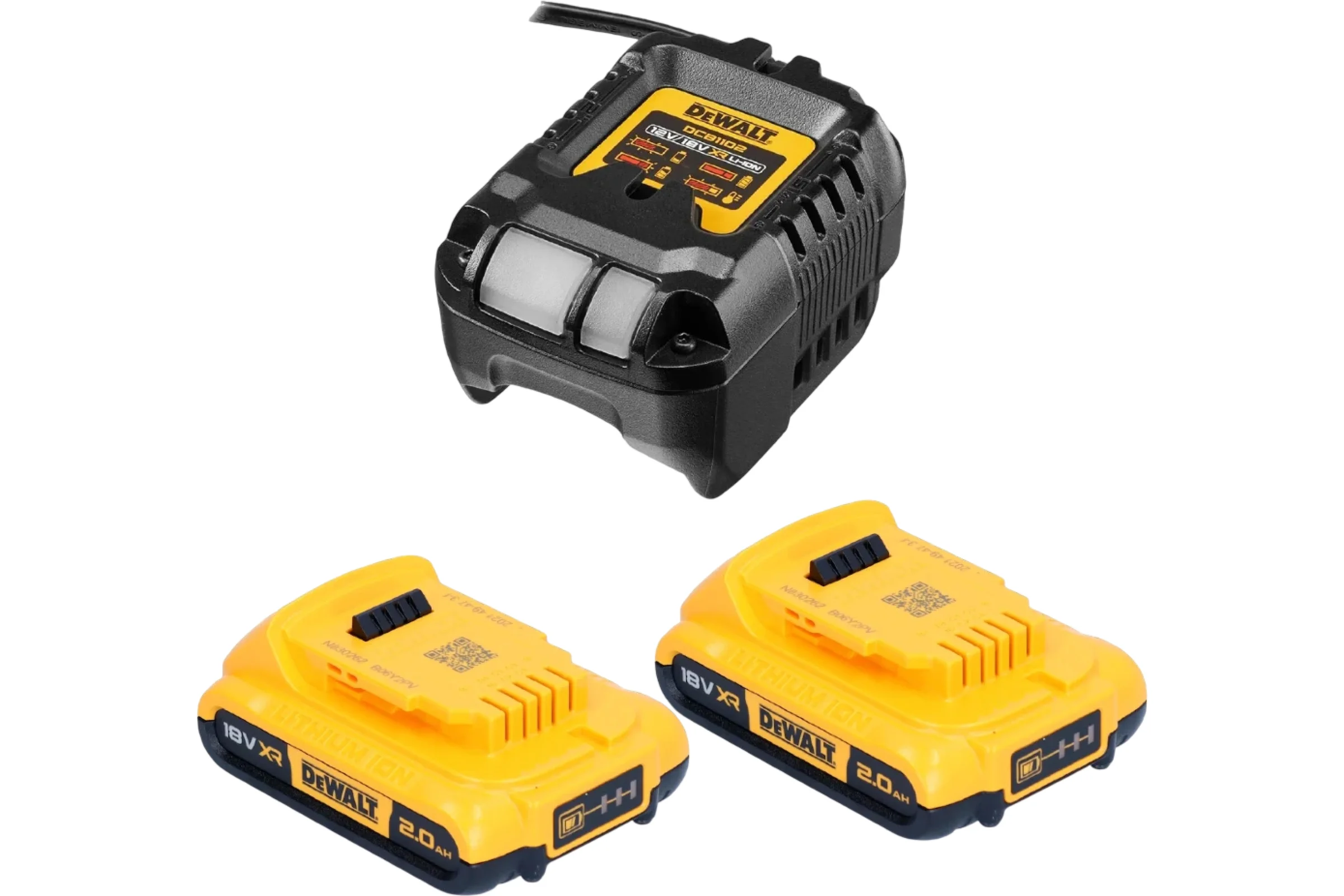 Набор DEWALT DCB1102D2: 2 АКБ DCB183, Li-Ion, 18В, 2Ач и зарядное устройство DCB1102, 12/18В, 2A DCB1102D2-QW