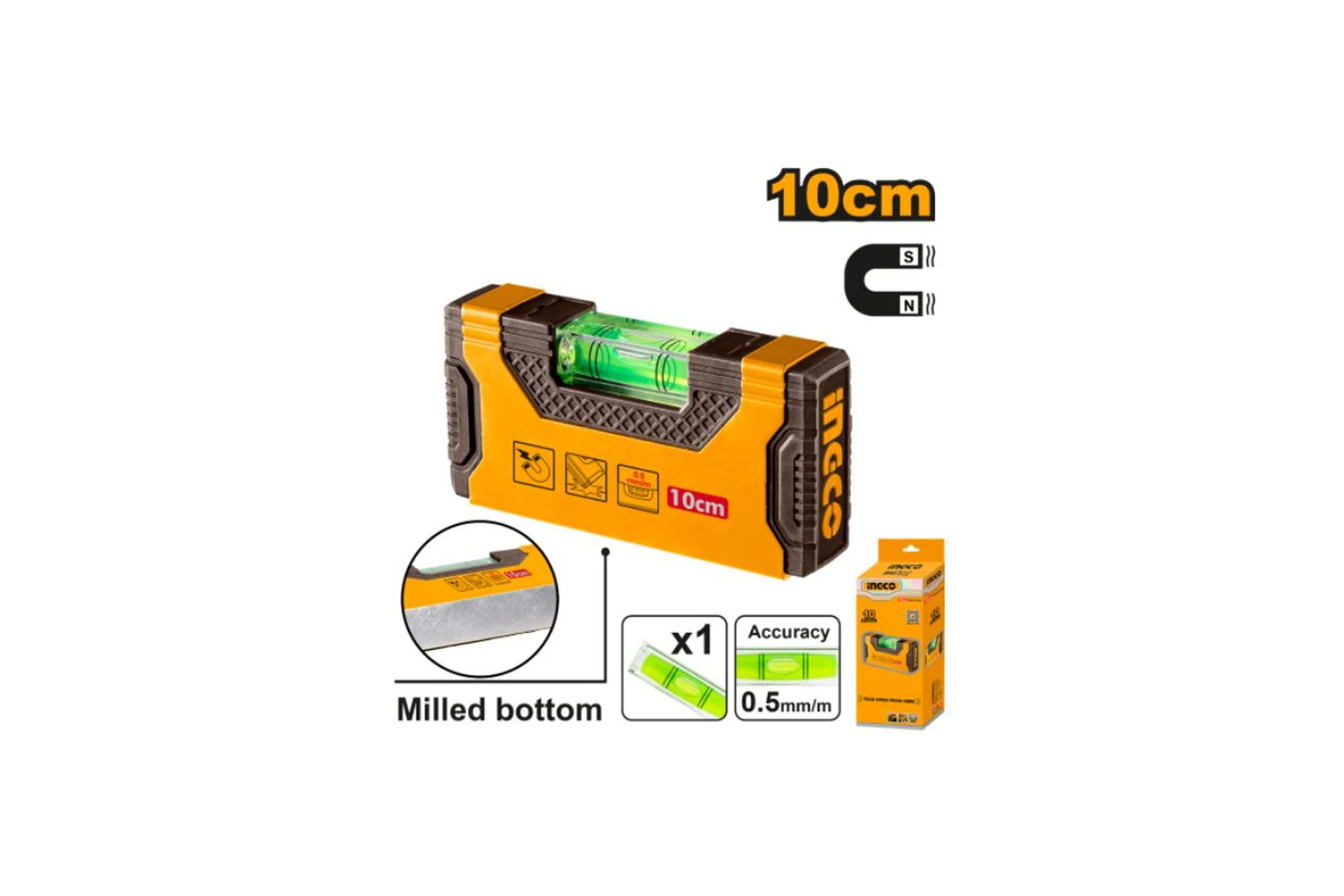 Уровень пузырьковый INGCO INDUSTRIAL 100 мм (10/100) HMSL05101