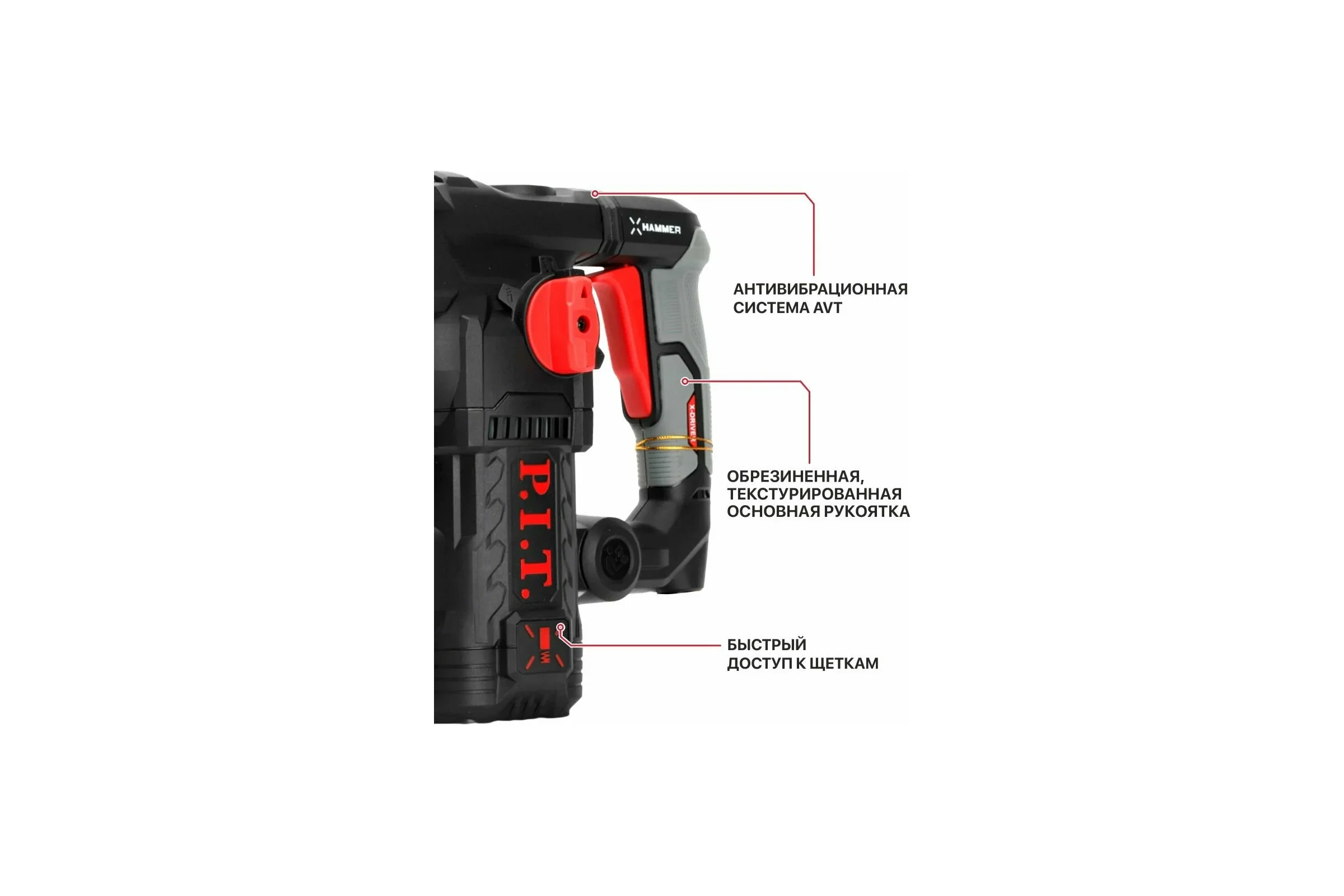 Перфоратор электрический SDS-Plus P.I.T. верт, 1500Вт, 6,0Дж, 3реж, Ø32мм, 0-920об/мин PBH32-C6