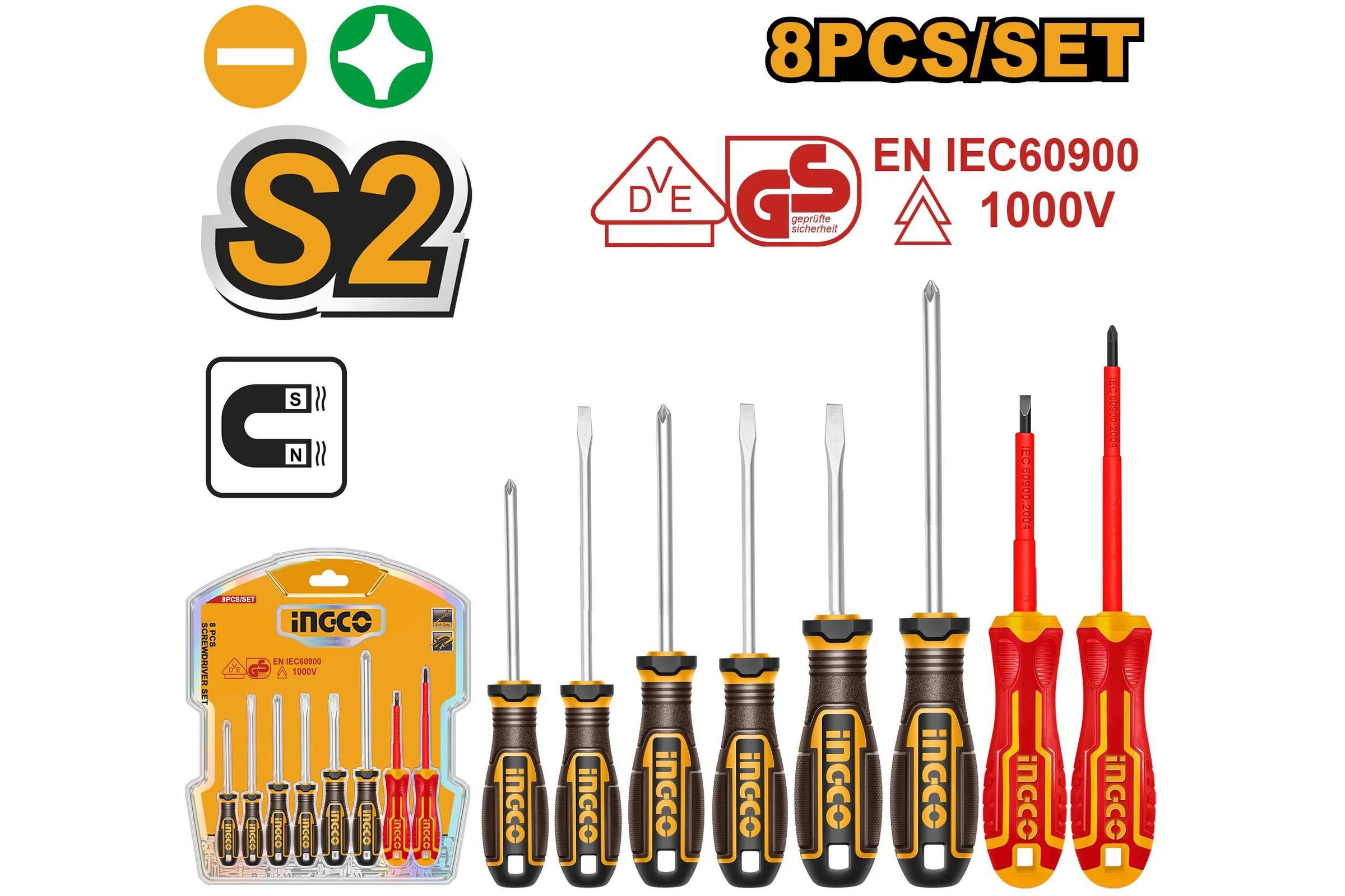 Набор отверток INGCO 8 шт (5/20) INDUSTRIAL HKSDS0838