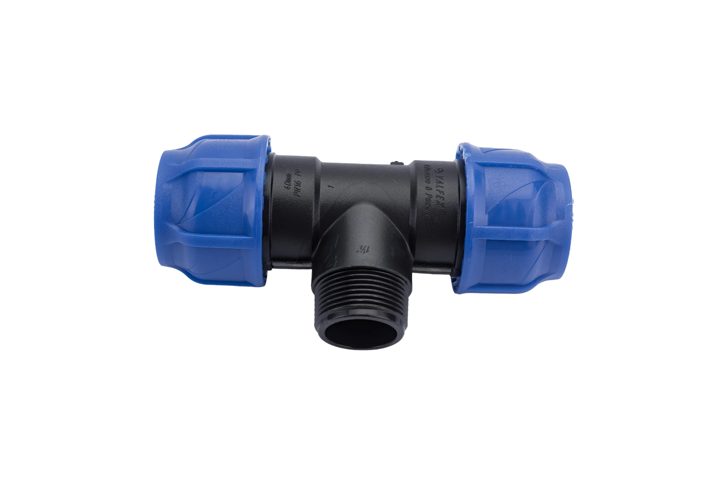 Компрессионный переходной тройник VALFEX ПНД, с наружной резьбой, 40-1 1/4"-40 1210024011440