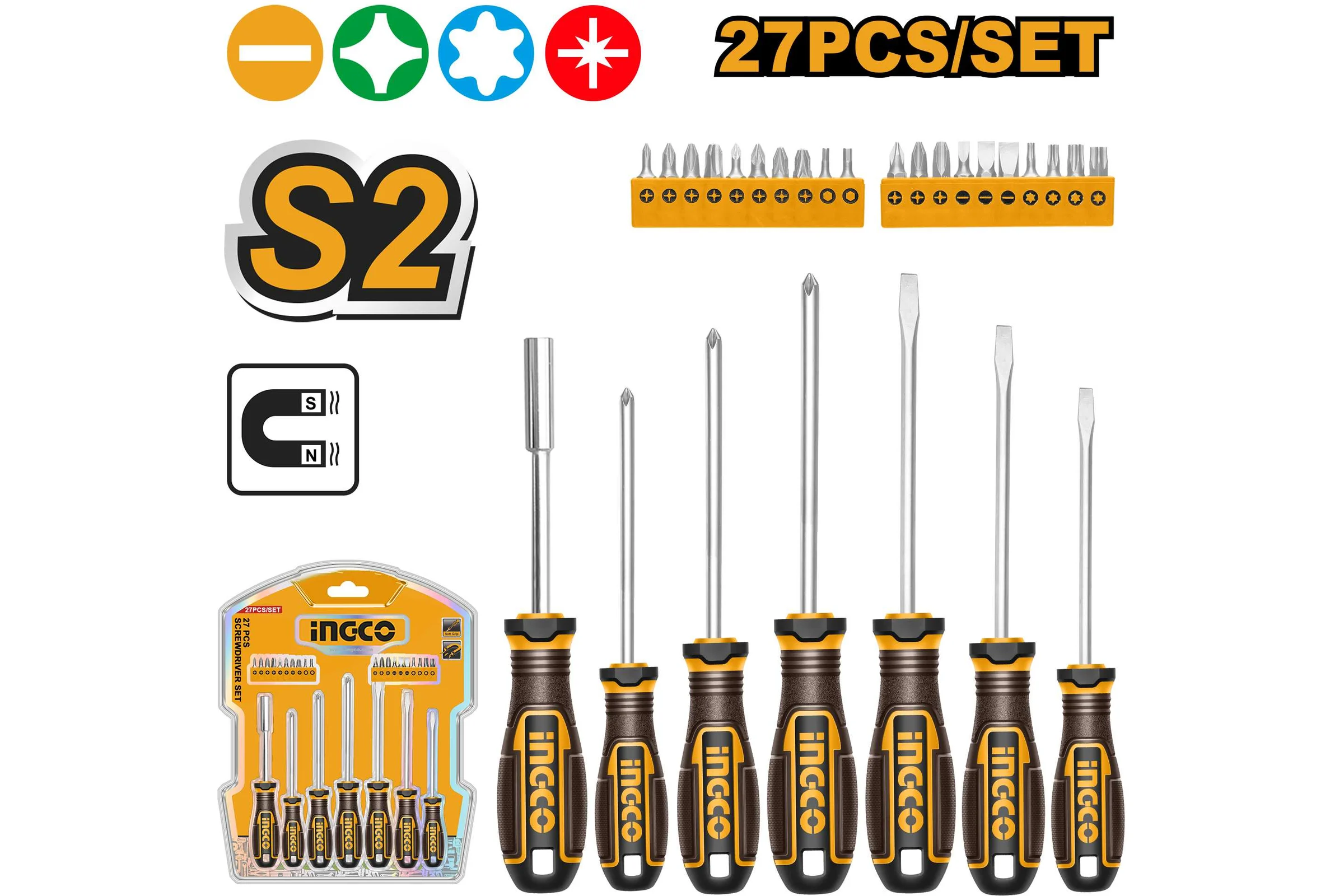 Набор отверток и бит INGCO 27 шт (5/20) INDUSTRIAL HKSDS2728
