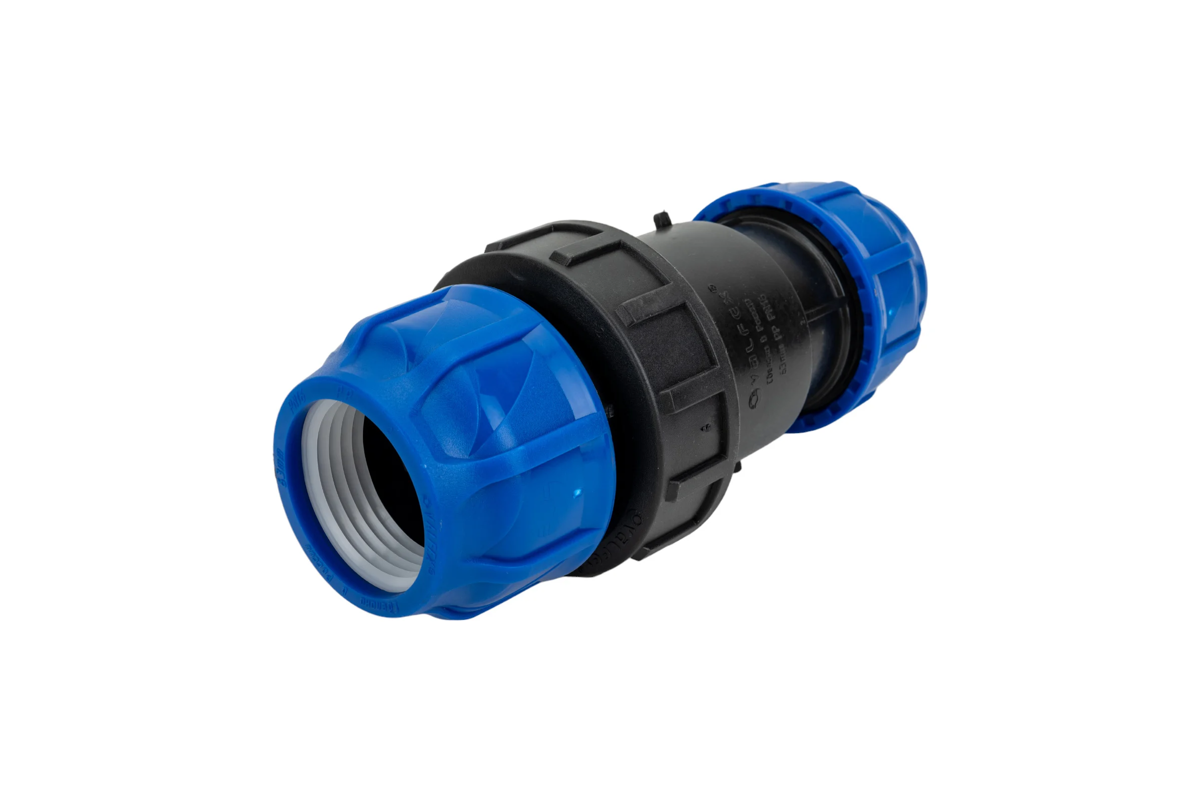 Шаровой кран VALFEX ПНД компрессионный цанга - цанга разборный 63x63 121001236363