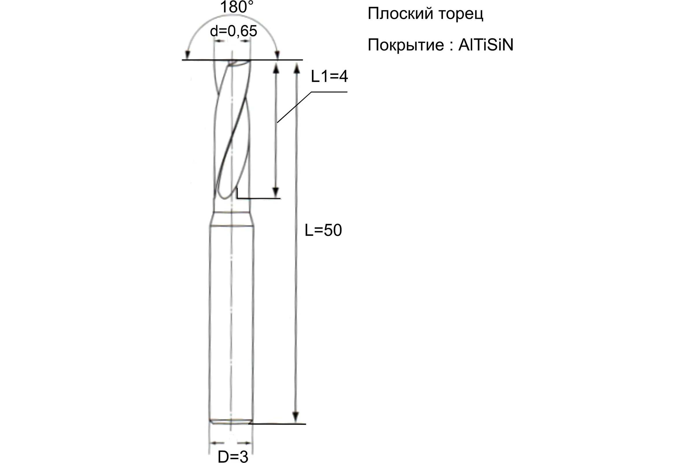 Сверло по металлу твердосплавное CNCTOOL VHM 0.65х4х50, хв.3, плоский торец  D-37D01,(P,K) 183085